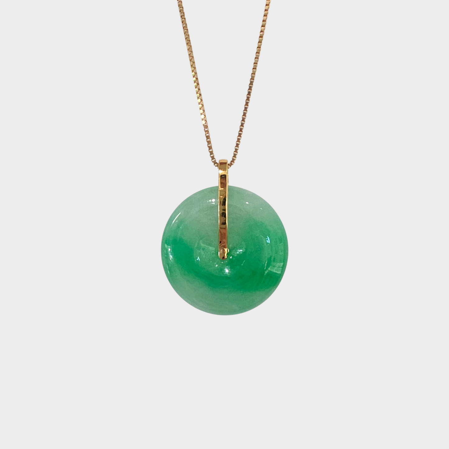 Green "Lucky Coin" Jadeite Jade Pendant in Yellow Gold with Diamonds