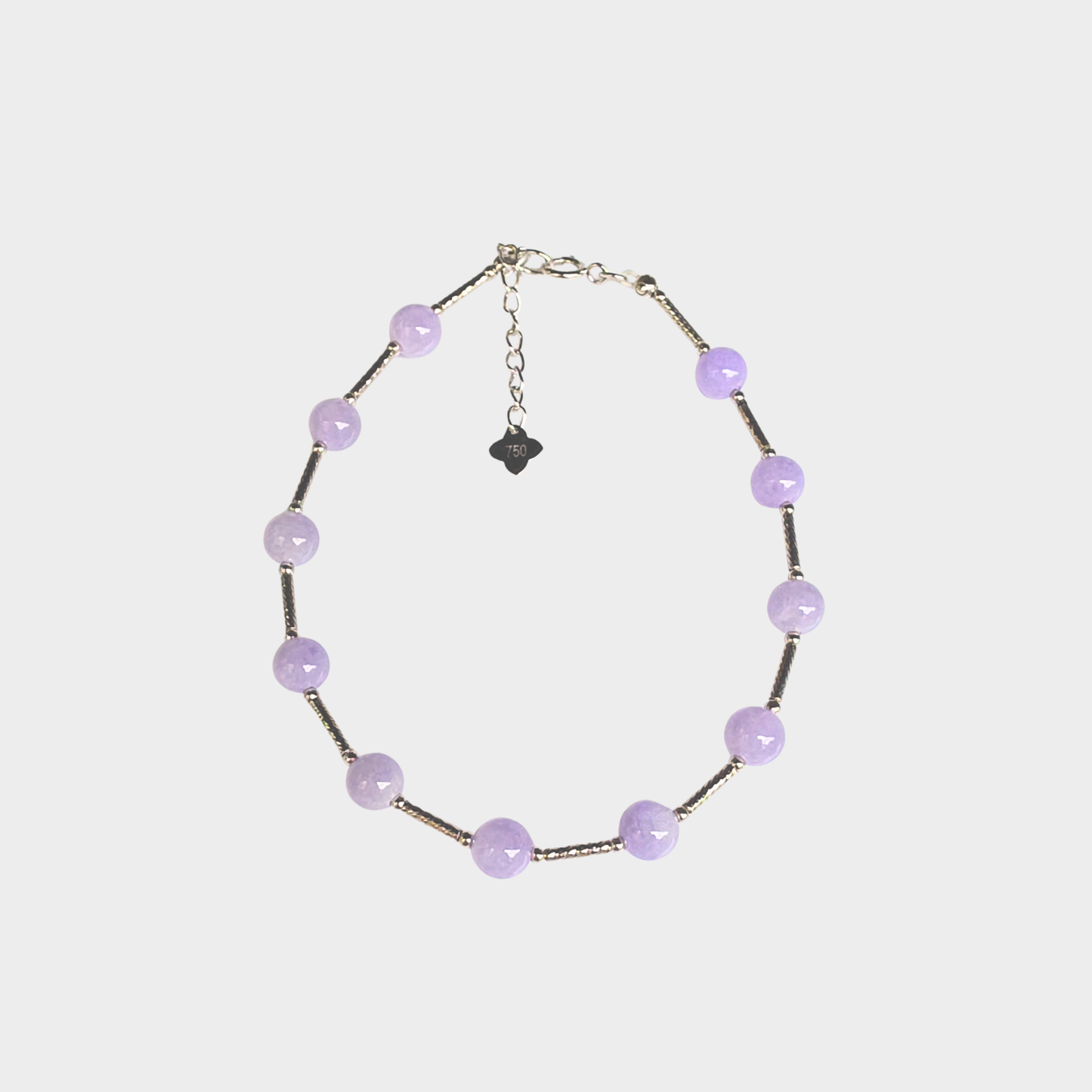 [Purple Dewdrops] Jadeite Jade Beads Bracelet in White Gold