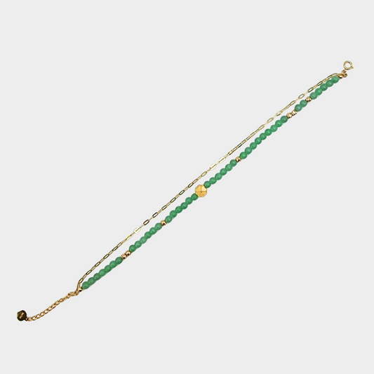 Jadeite Jade Beads Bracelet in Yellow Gold