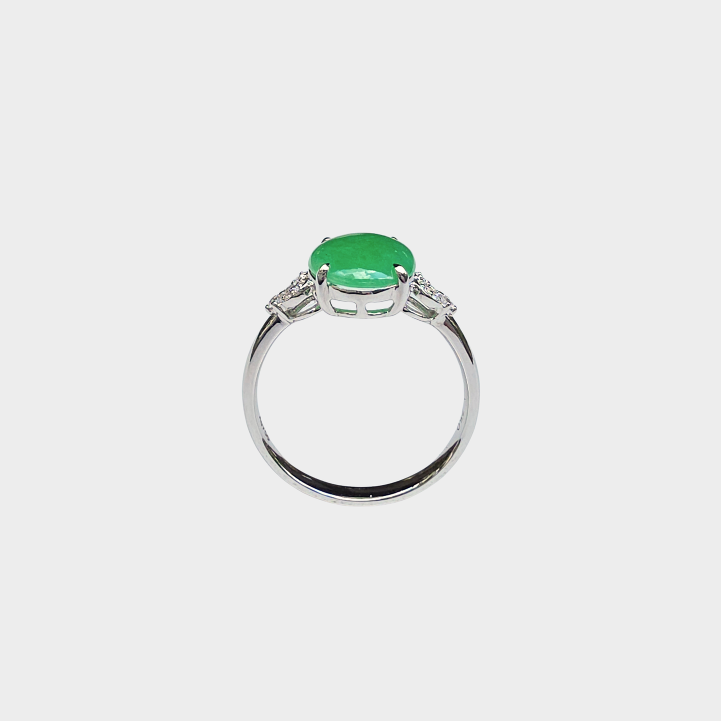 Jadeite Jade Cabochon Ring in White Gold with Diamonds