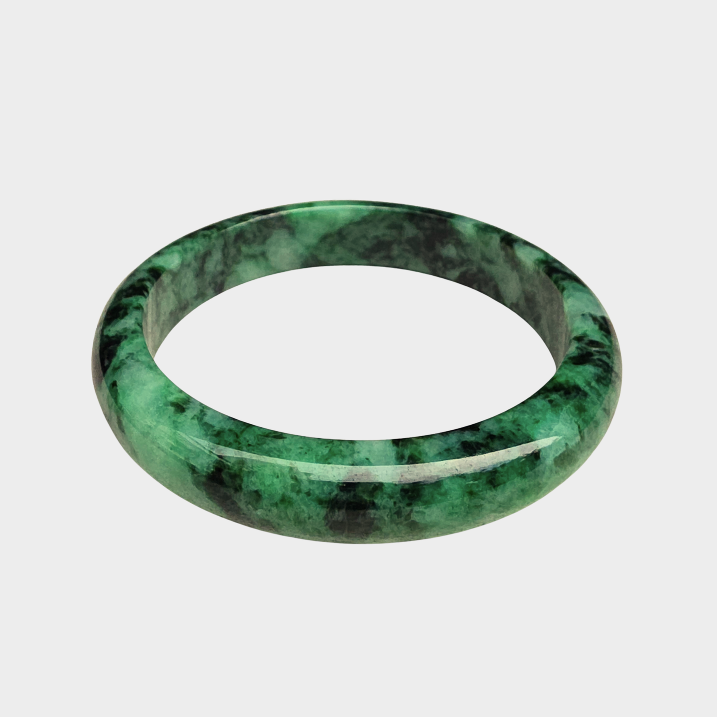 Flower Green Jadeite Jade Bangle - 60mm Half Round