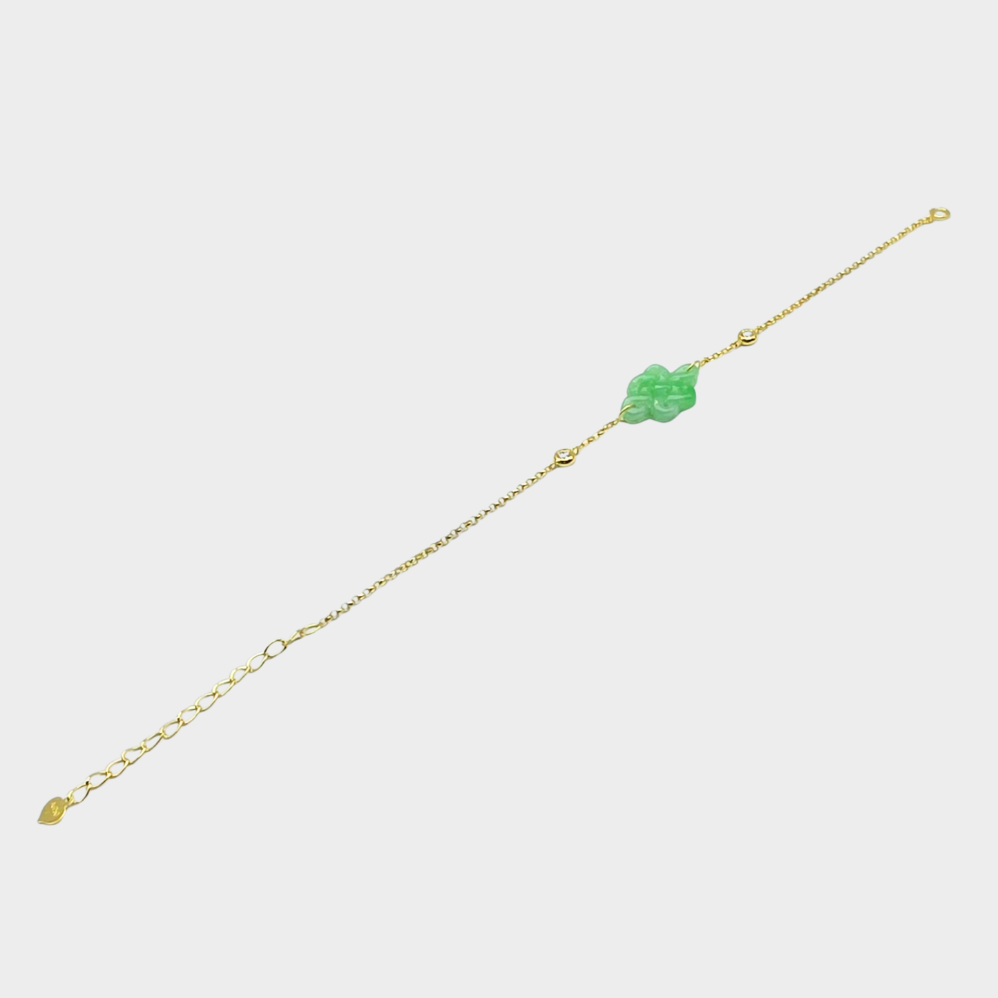 Jadeite Jade "Infinity Knot" Bracelet in Yellow Gold with Diamonds