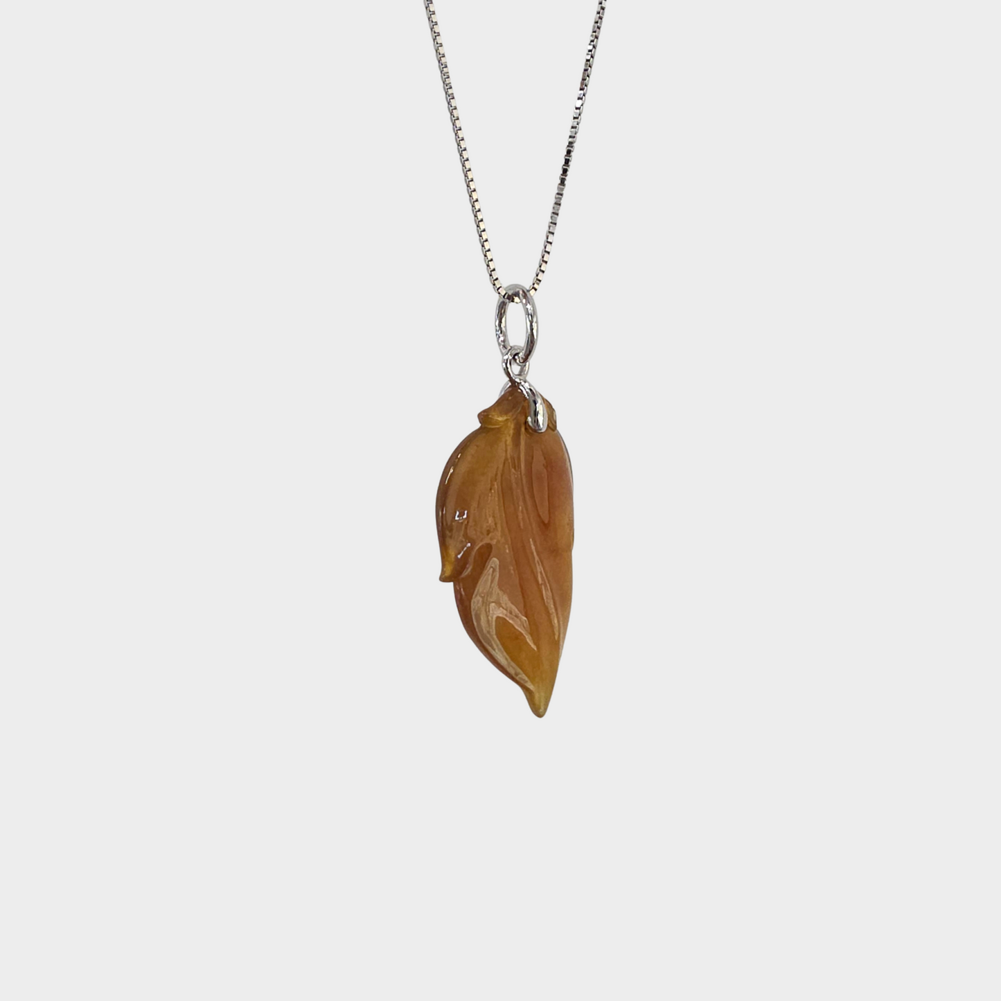 Jadeite Jade "Leaf" Pendant in White Gold