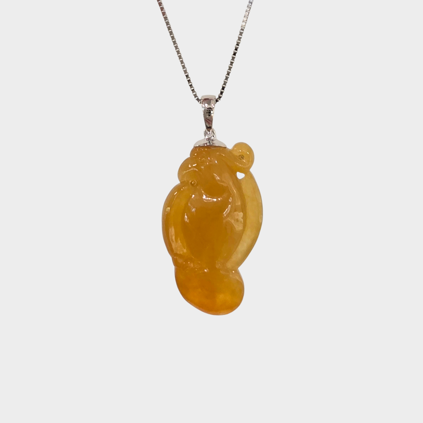 Honey Yellow Jadeite Jade "Parrot" Pendant in White Gold with Diamonds