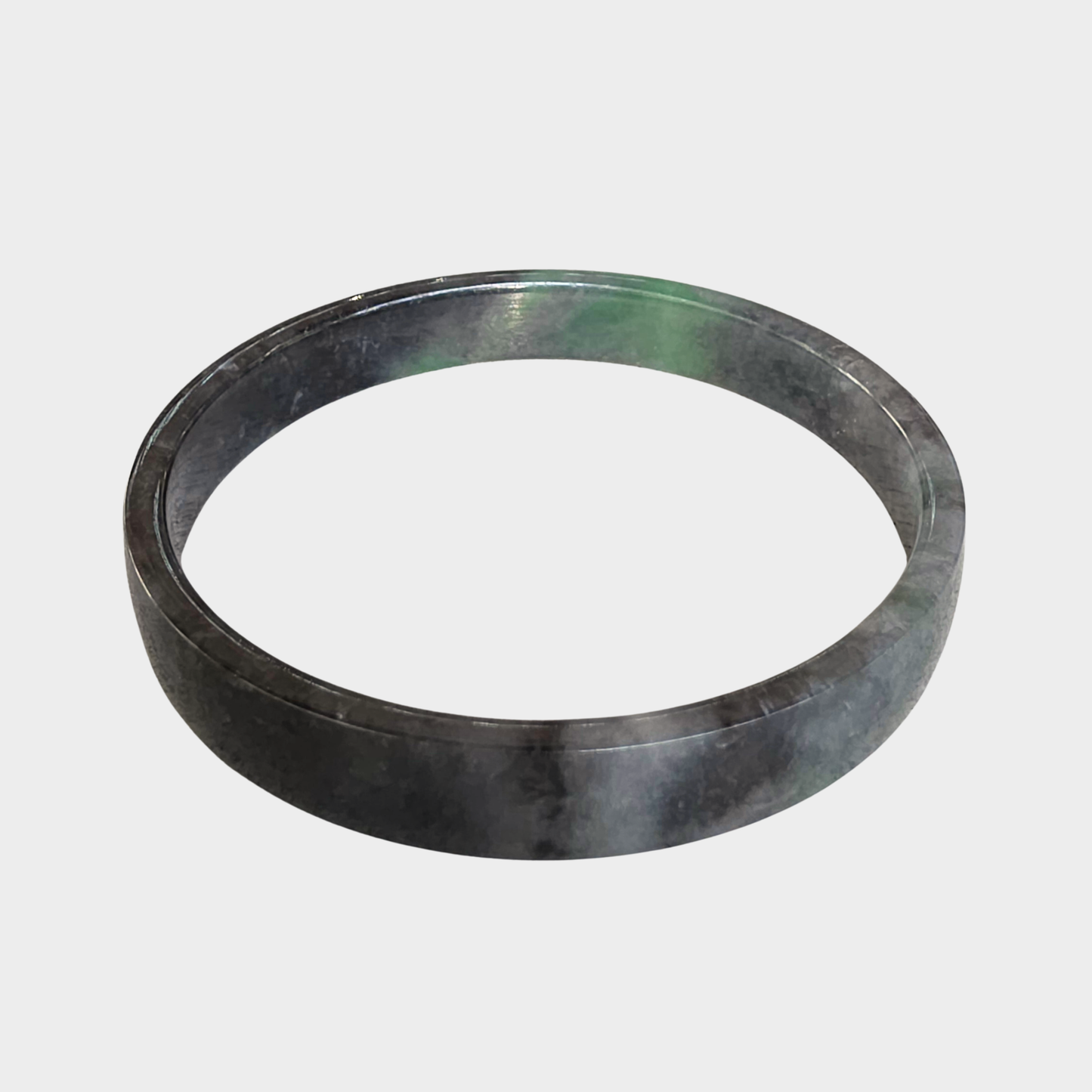 Black "Wuji" with Green Jadeite Jade Bangle - 72mm Flat