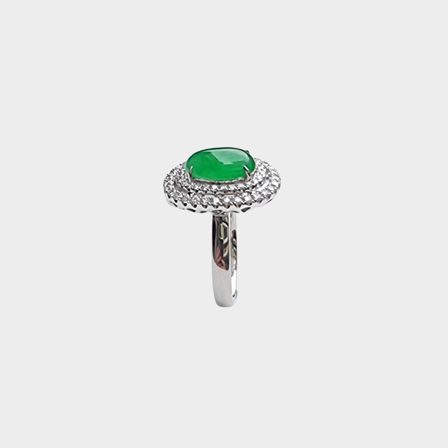 Jadeite Jade Cabochon Ring in White Gold with Diamonds