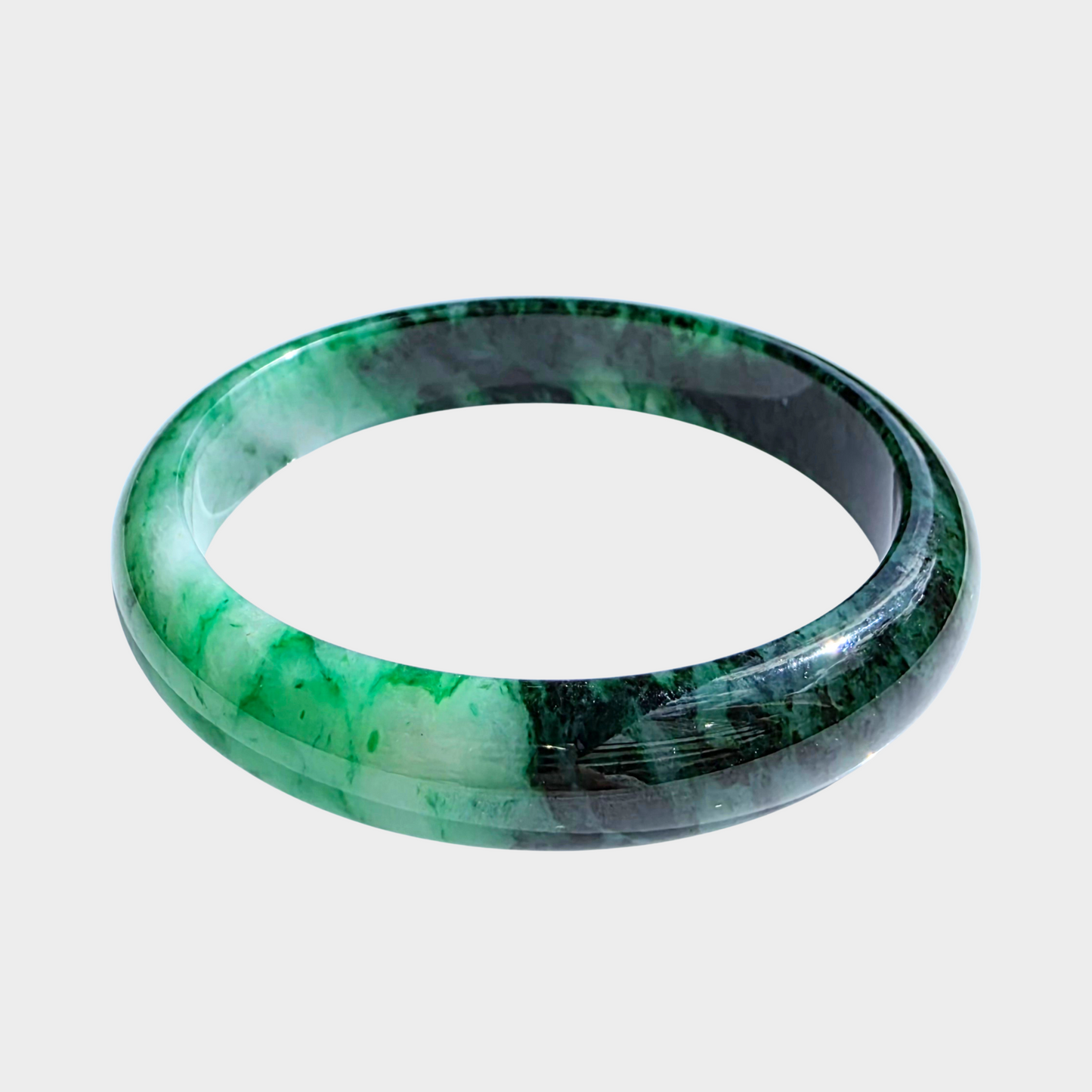 Flower Green Jadeite Jade Bangle - 62mm Half Round