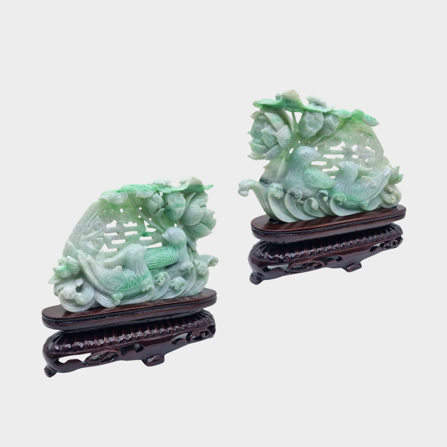 "Mandarin Ducks" Jadeite Jade Display - 1 Pair