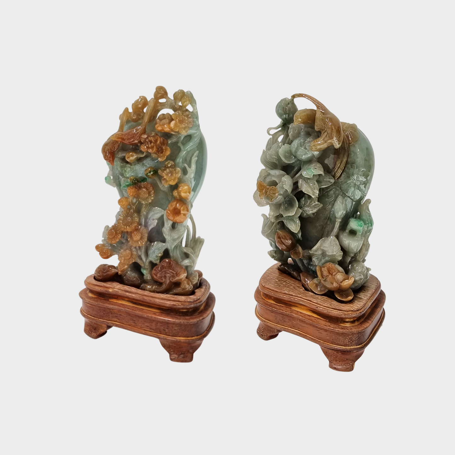 "Magpies and Plum Blossoms" Jadeite Jade Display - 1 Pair