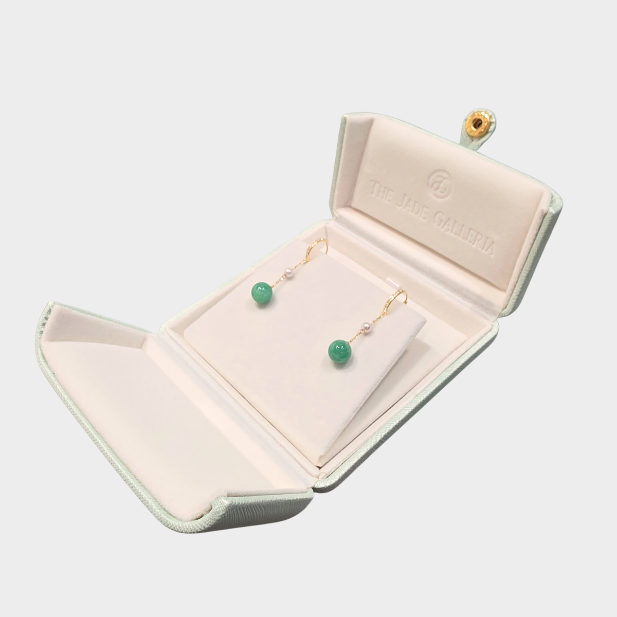 Jadeite Jade Beads Earrings with Pearls in Yellow Gold with Diamonds
