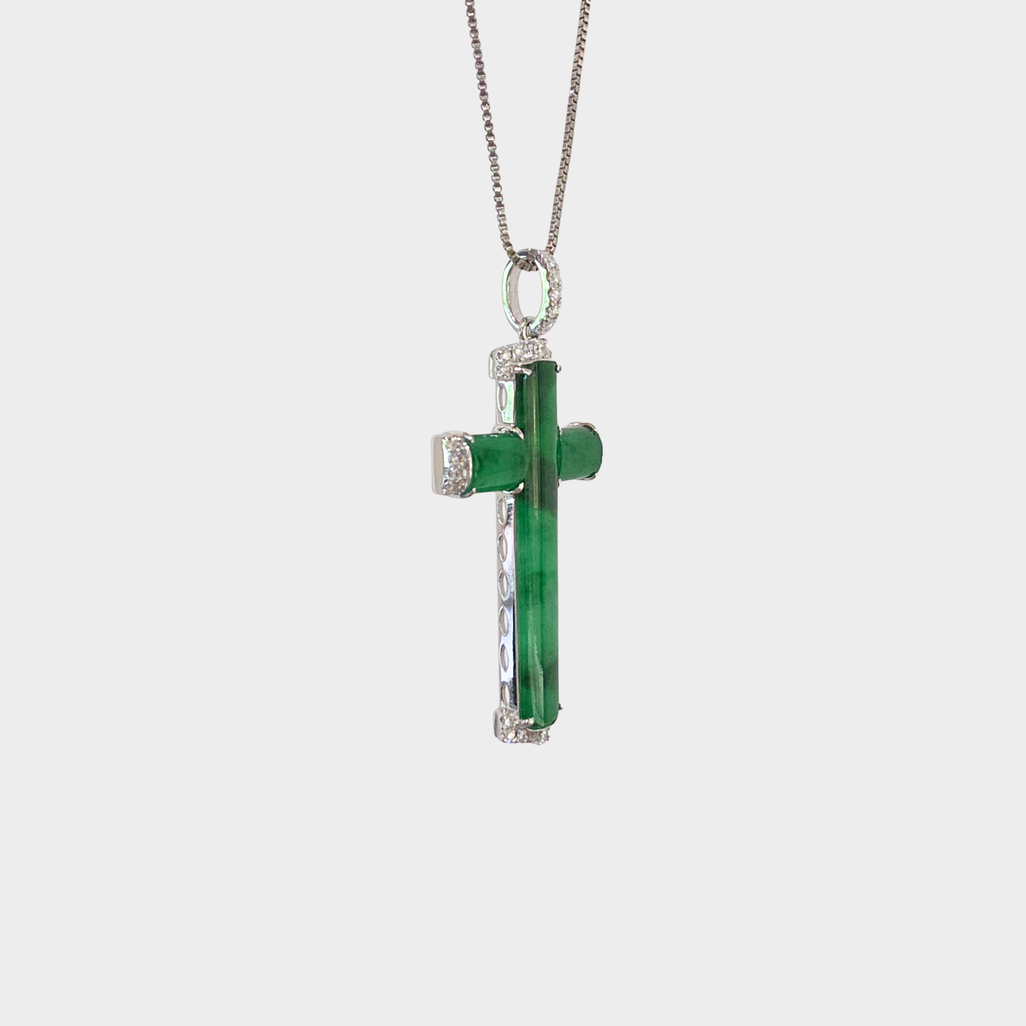 Jadeite Jade "Cross" Pendant in White Gold with Diamonds