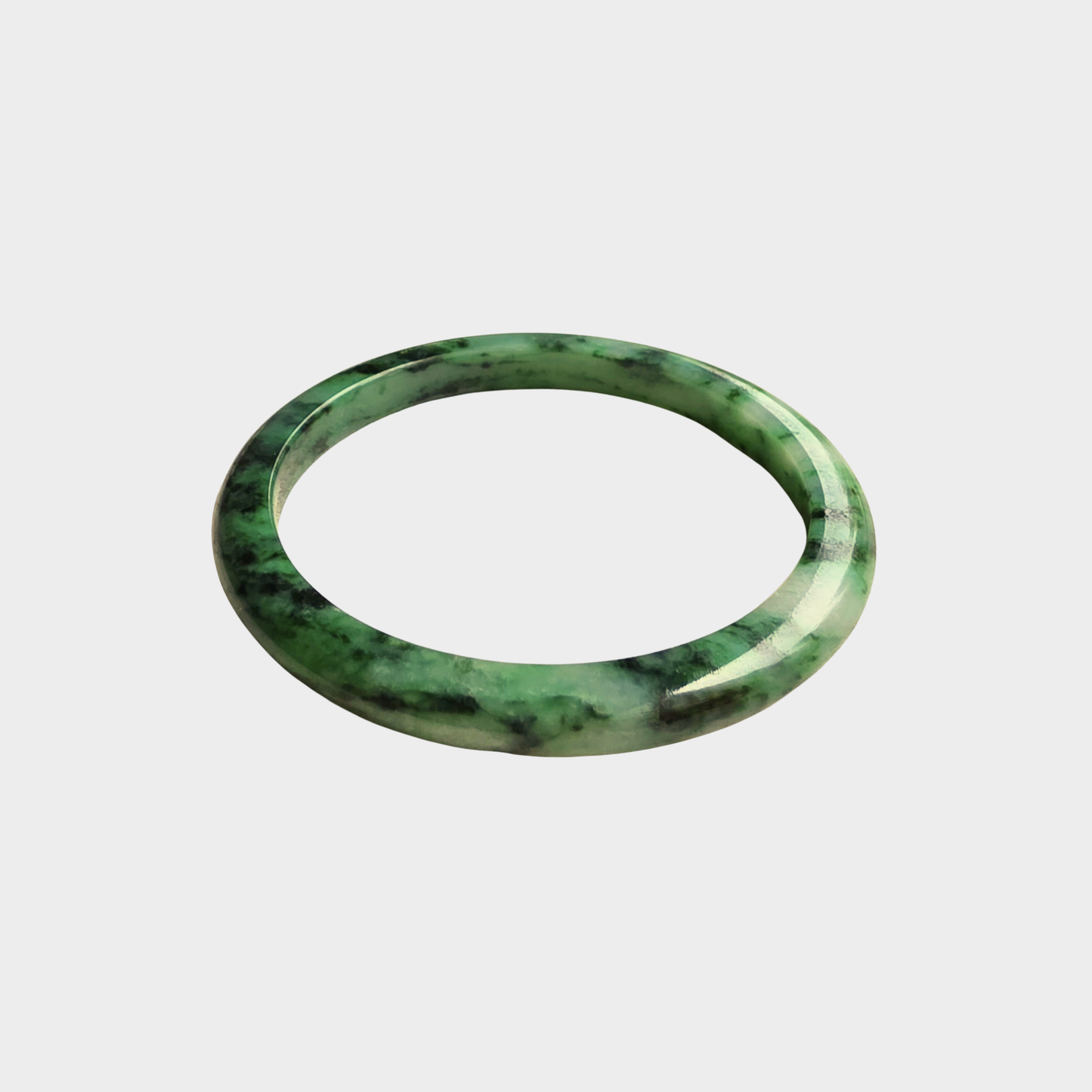 Flower Green Jadeite Jade Bangle - 53mm Half Round