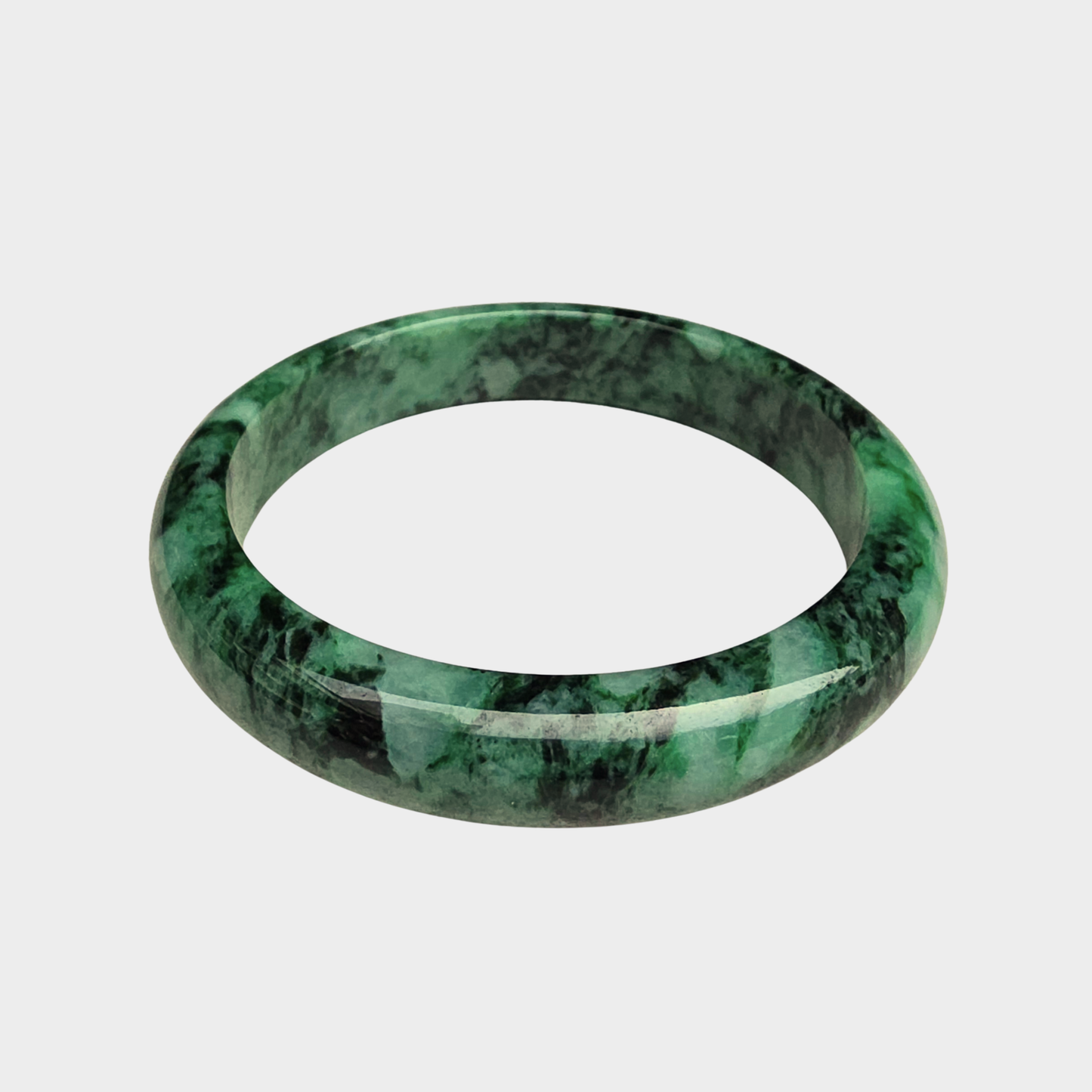 Flower Green Jadeite Jade Bangle - 60mm Half Round
