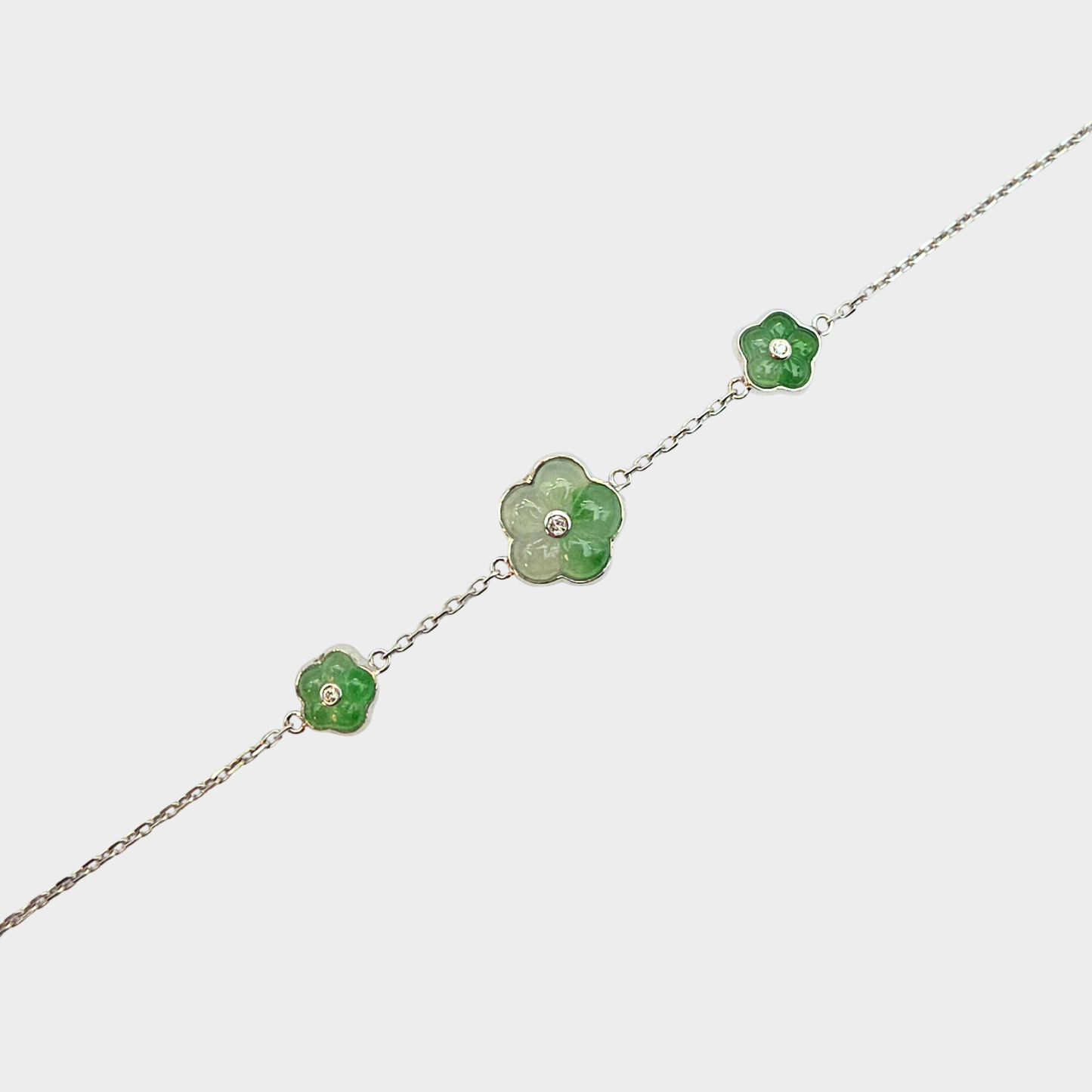 Jadeite Jade "Flower" Bracelet in White Gold with Diamonds