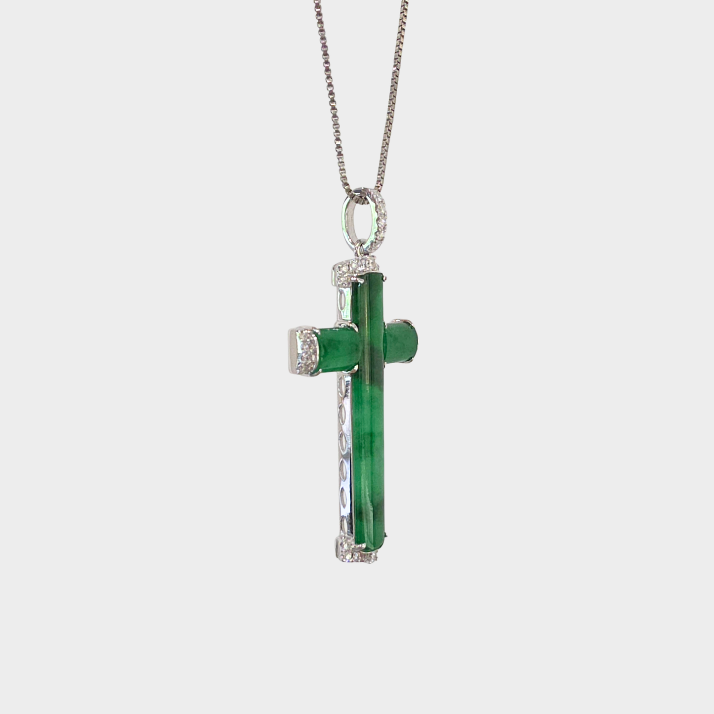 Jadeite Jade "Cross" Pendant in White Gold with Diamonds
