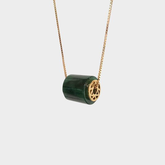 Flower Green Jadeite Jade "Barrel" Pendant in Yellow Gold