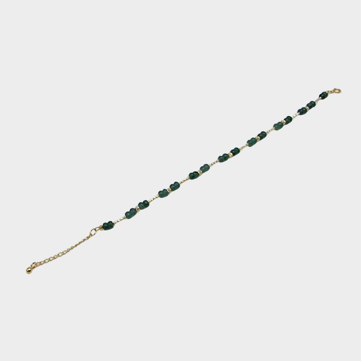 [Bluish-Green Dewdrops] Jadeite Jade Beads Bracelet in Yellow Gold