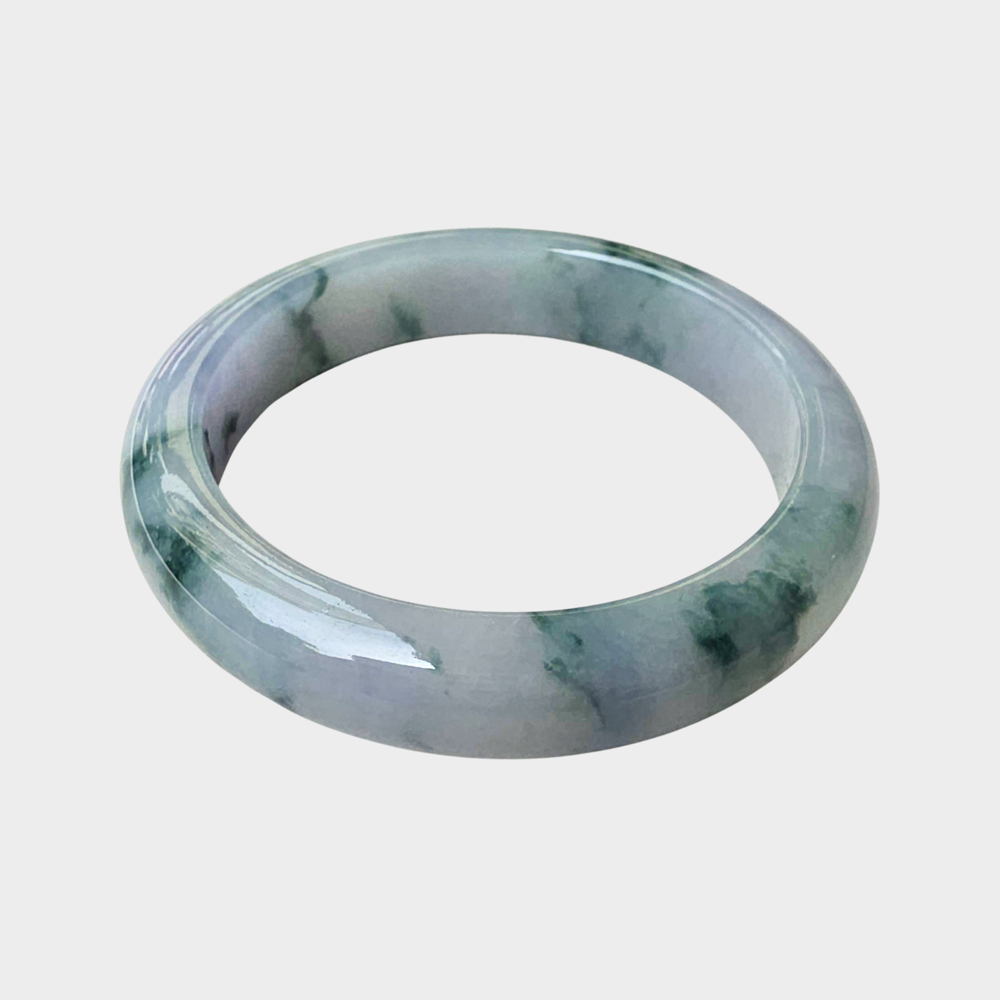 "Floating Flower" with Lavender Jadeite Jade Bangle - 57mm Half Round