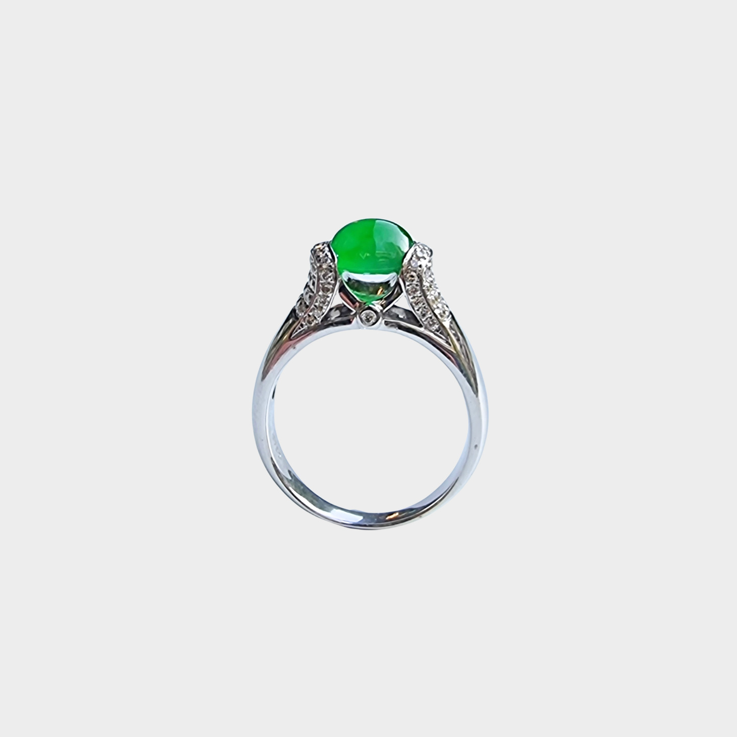 Jadeite Jade Cabochon Ring in White Gold with Diamonds