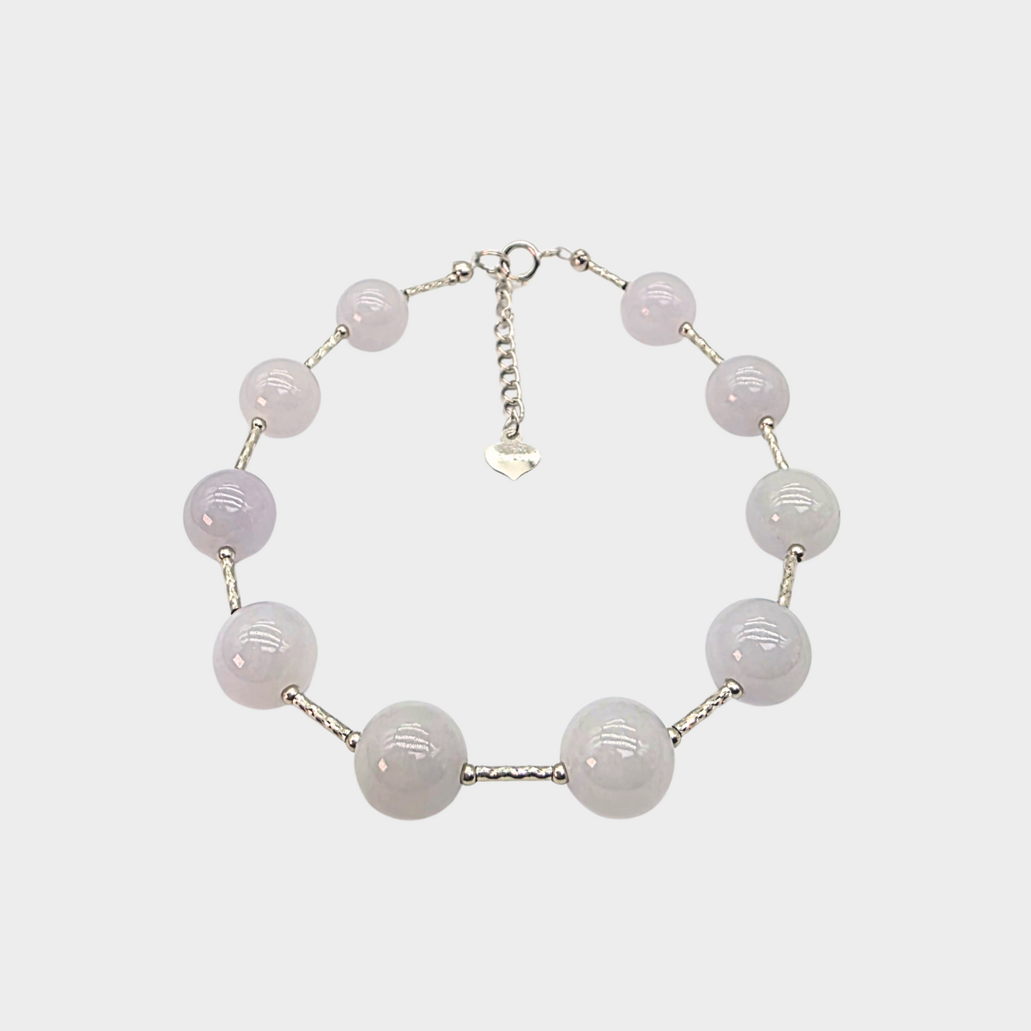 [Pale Lavender Dewdrops] Jadeite Jade Beads Bracelet in White Gold
