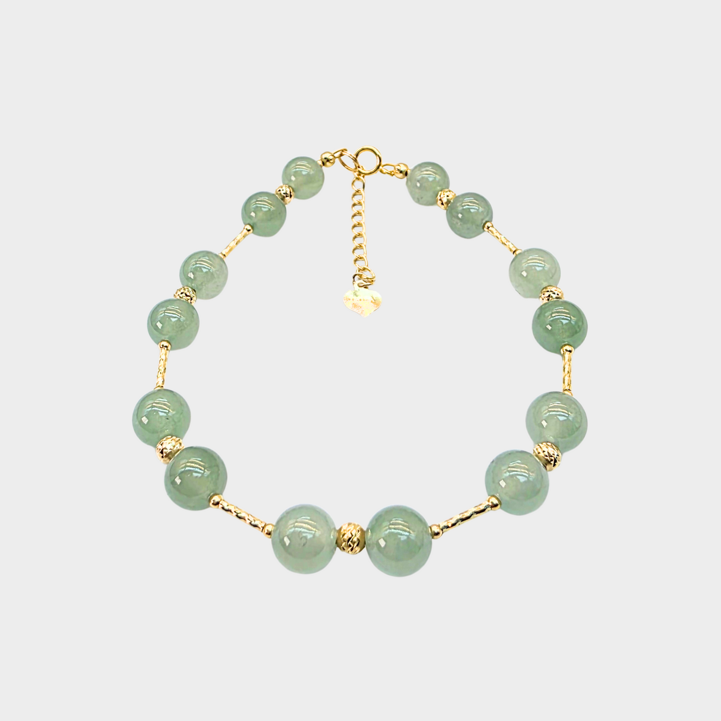 [Lake Green Dewdrops] Jadeite Jade Beads Bracelet in Yellow Gold