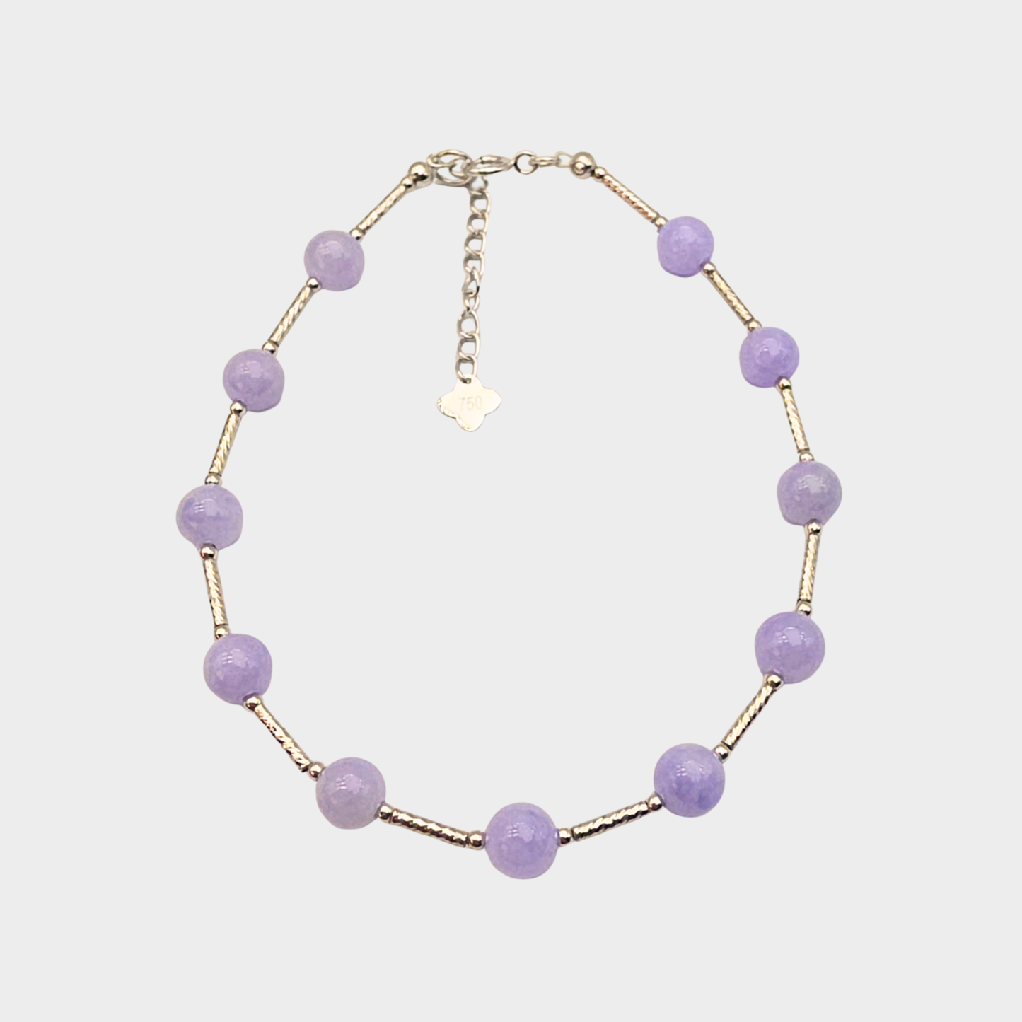 [Purple Dewdrops] Jadeite Jade Beads Bracelet in White Gold