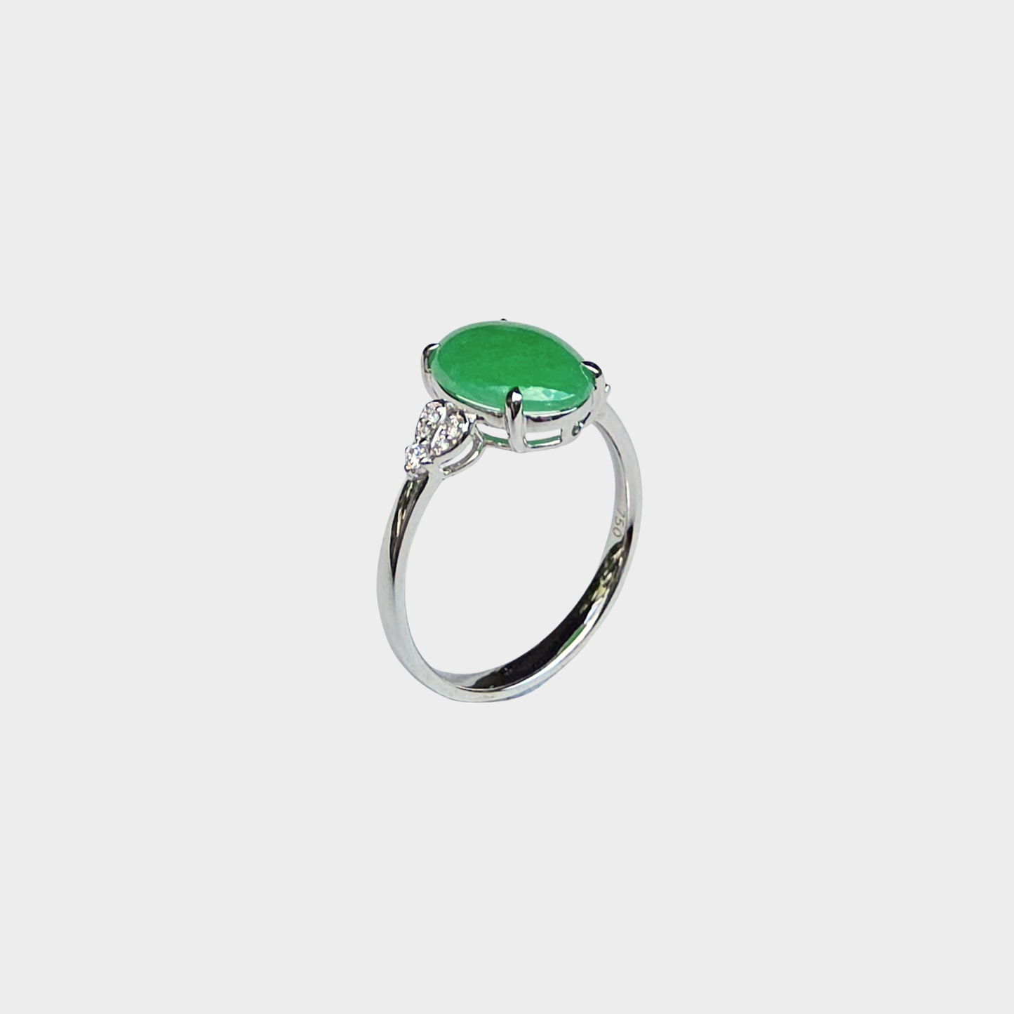 Jadeite Jade Cabochon Ring in White Gold with Diamonds