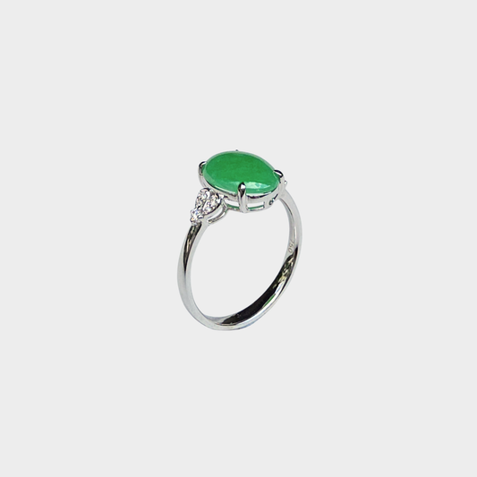 Jadeite Jade Cabochon Ring in White Gold with Diamonds