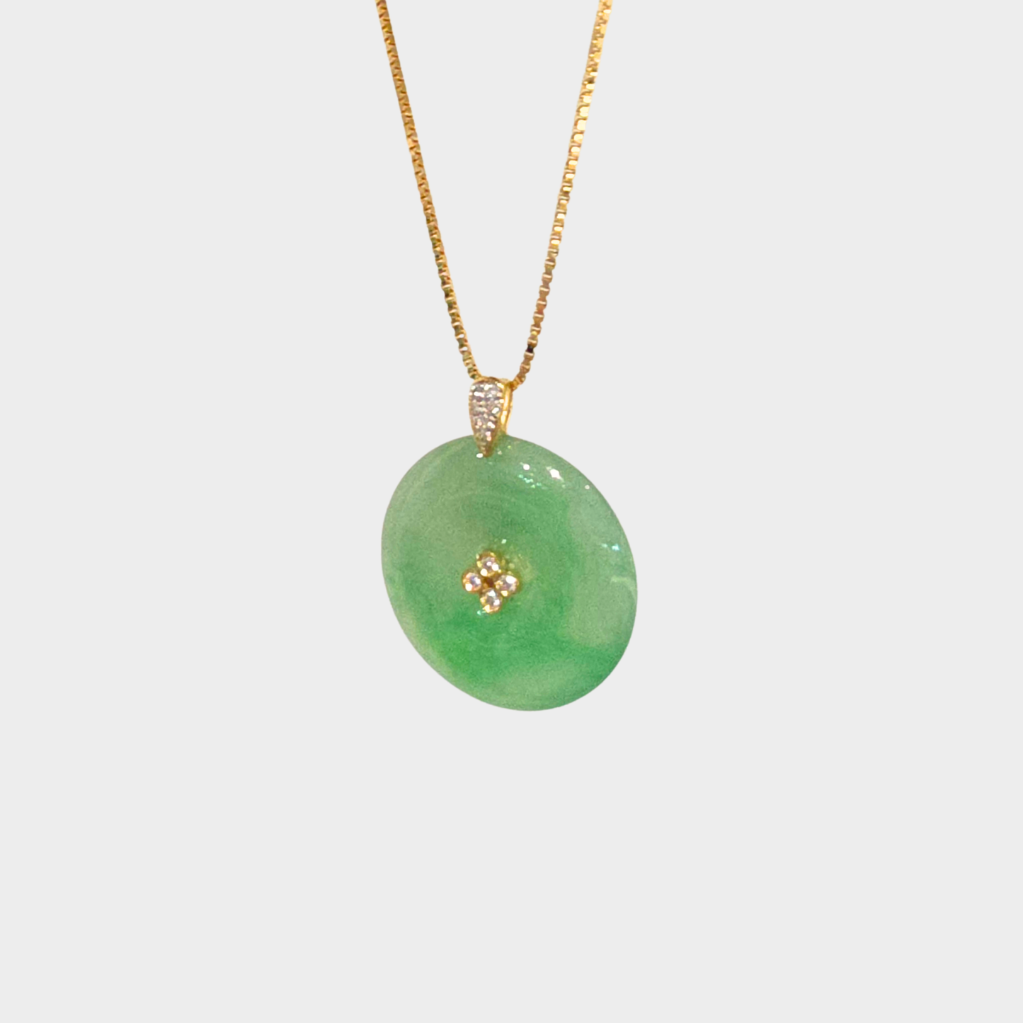 Apple Green Jadeite Jade "Lucky Coin" Pendant in Yellow Gold with Diamonds