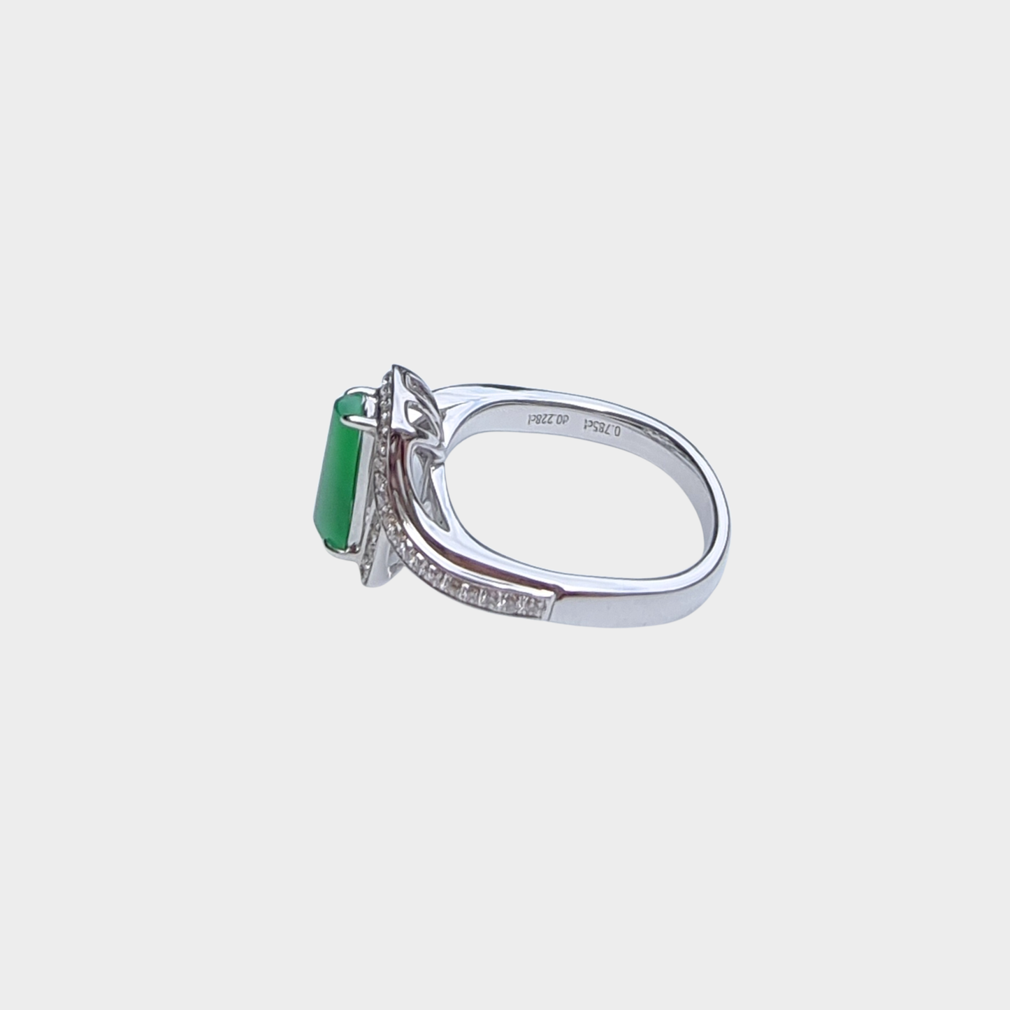 "Trapezoid" Apple Green Jadeite Jade Ring in White Gold with Diamonds