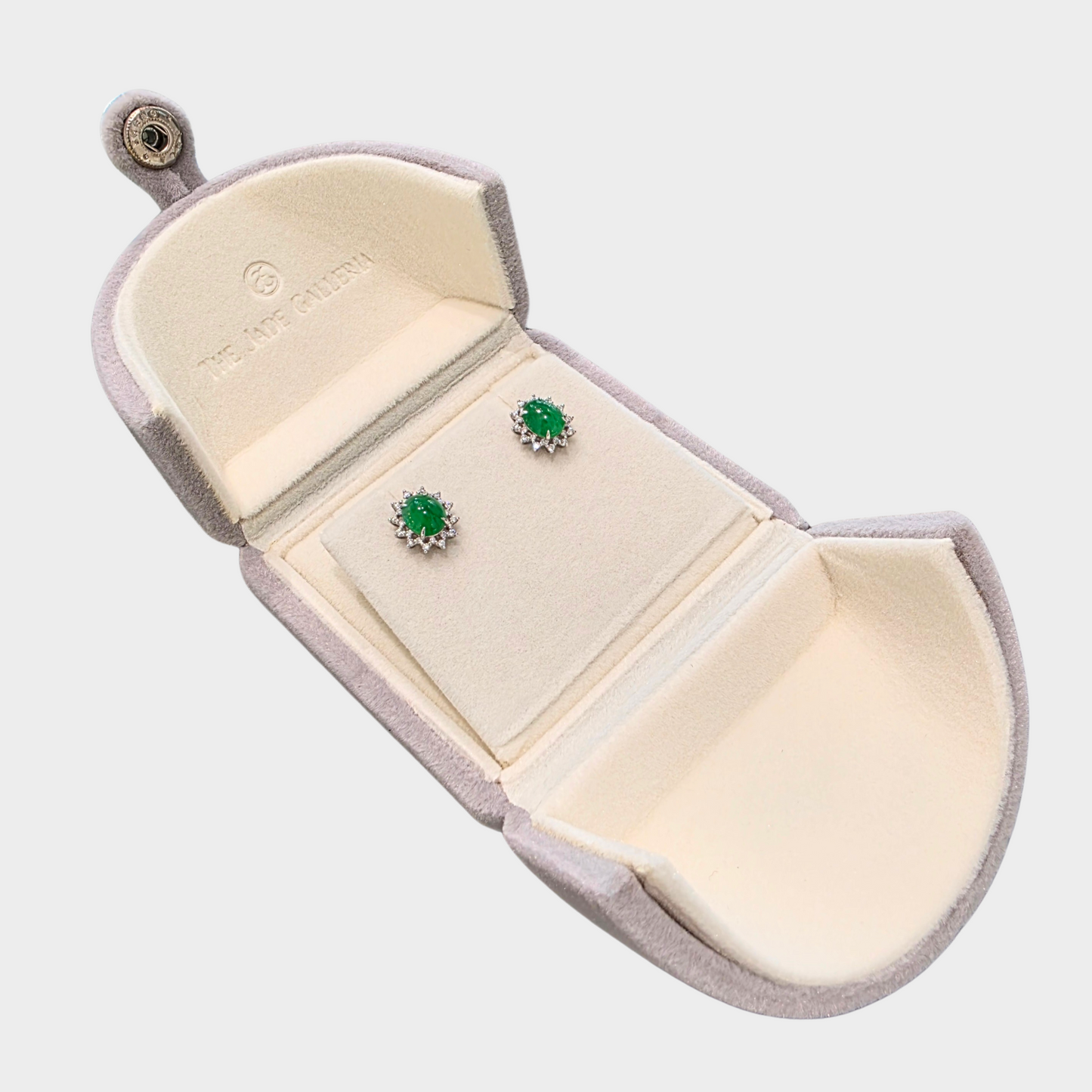 Green Jadeite Jade Stud Earrings in White Gold with Diamonds
