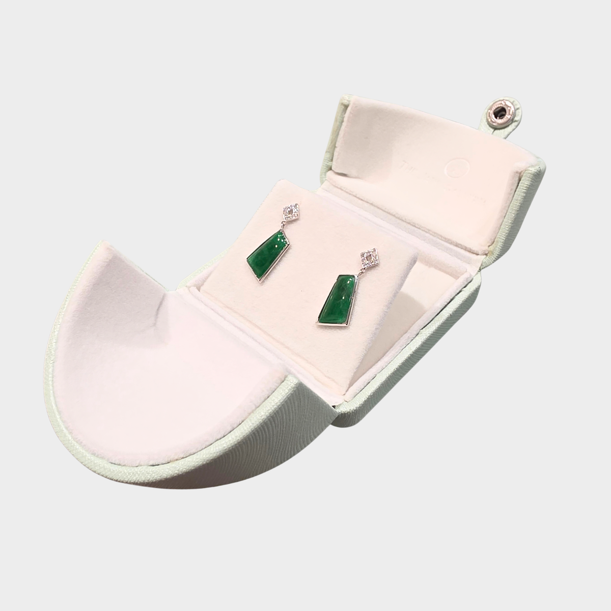 Green Jadeite Jade Drop & Dangle Earrings in White Gold with Diamonds