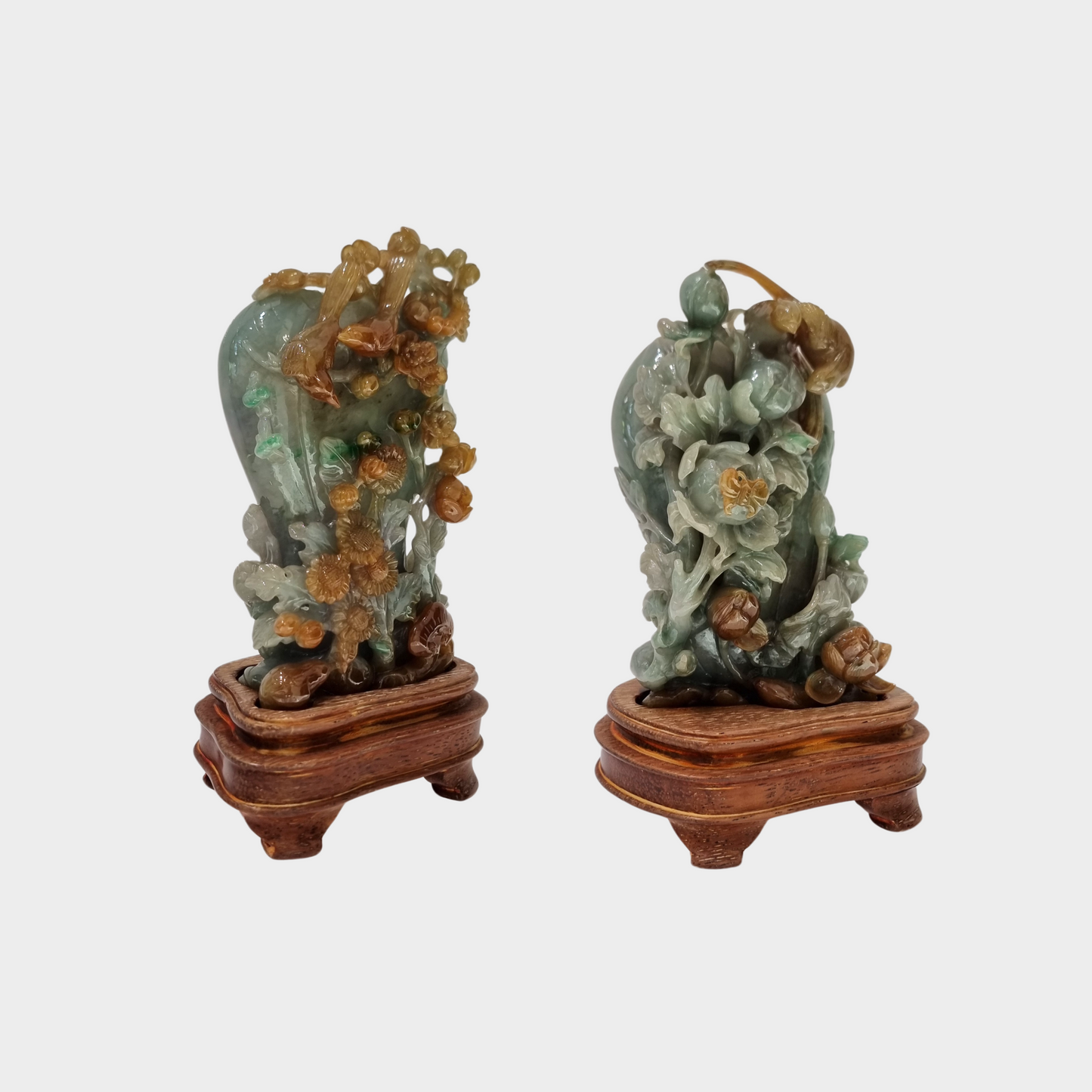 "Magpies and Plum Blossoms" Jadeite Jade Display - 1 Pair