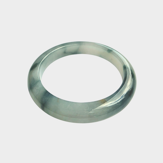 "Floating Flower" Jadeite Jade Bangle - 54mm Half Round