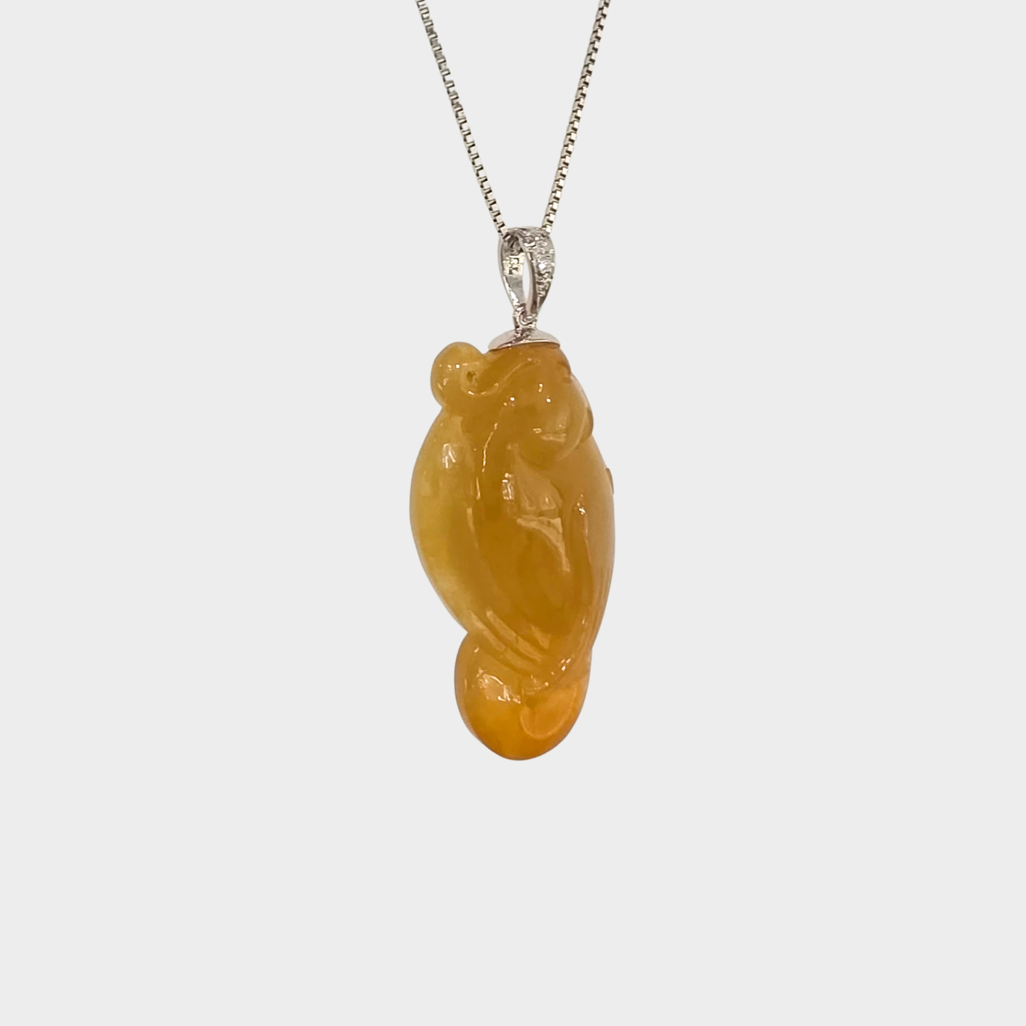 Honey Yellow Jadeite Jade "Parrot" Pendant in White Gold with Diamonds