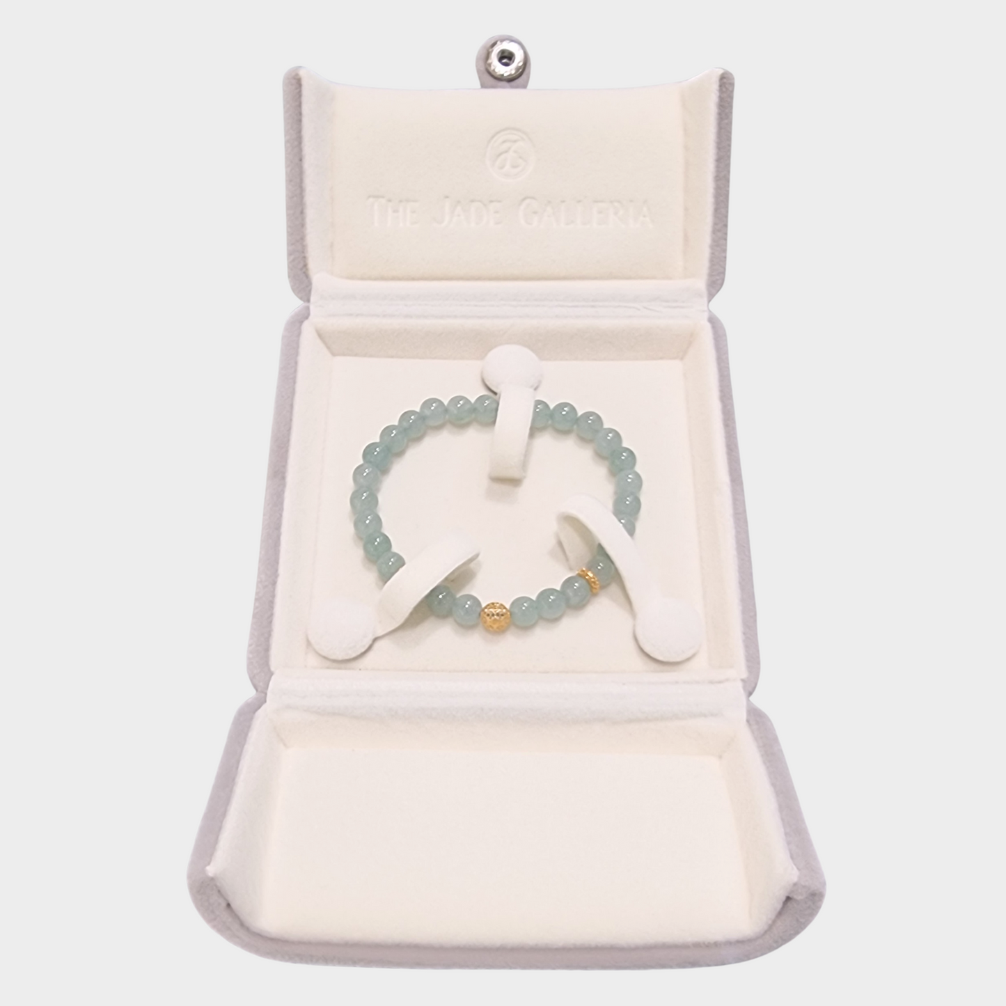Pastel Green Jadeite Jade Beads Bracelet with Gold Beads
