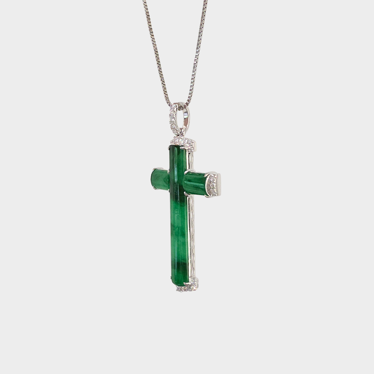 Jadeite Jade "Cross" Pendant in White Gold with Diamonds