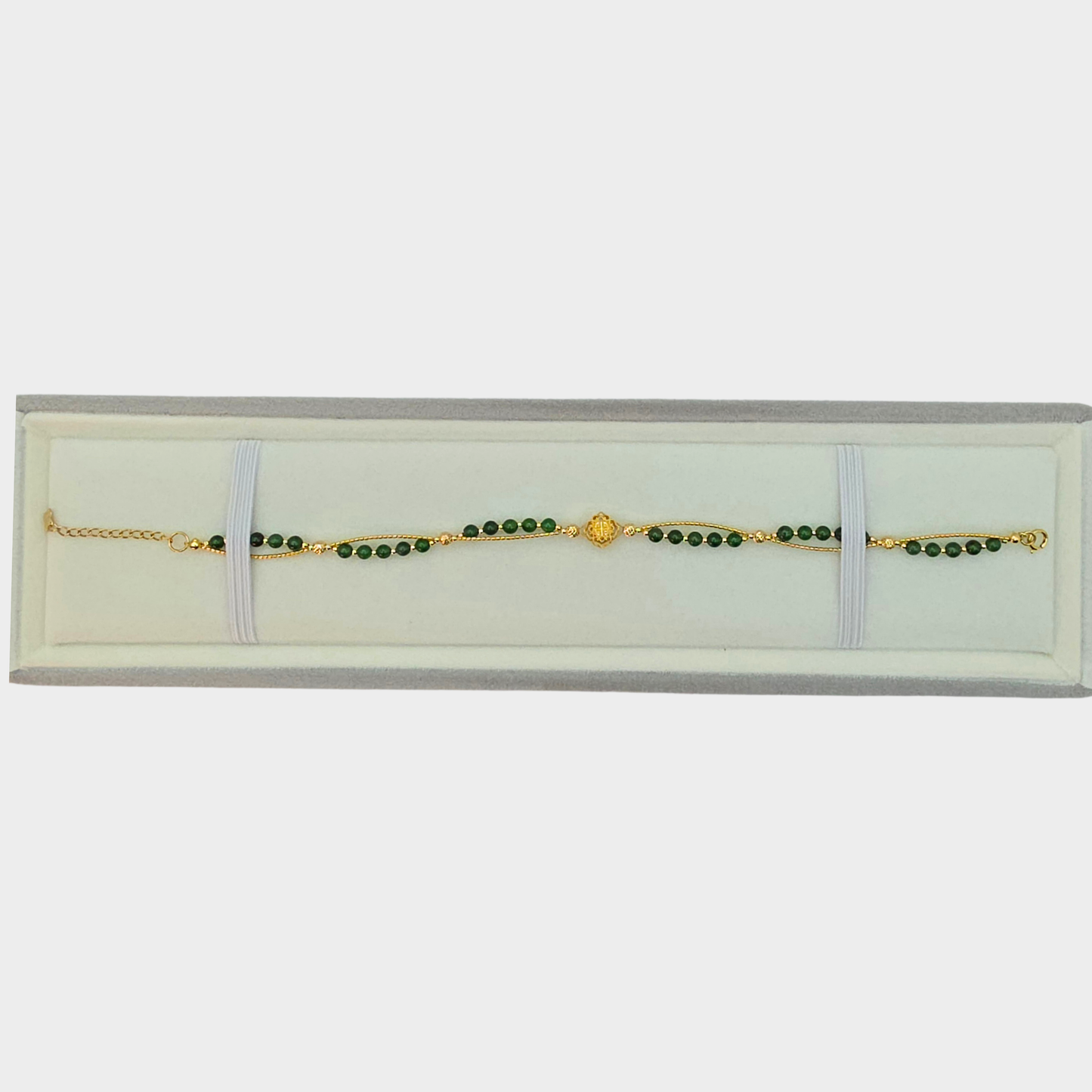 [Luminous Green Dewdrops] Jadeite Jade Beads Bracelet in Yellow Gold