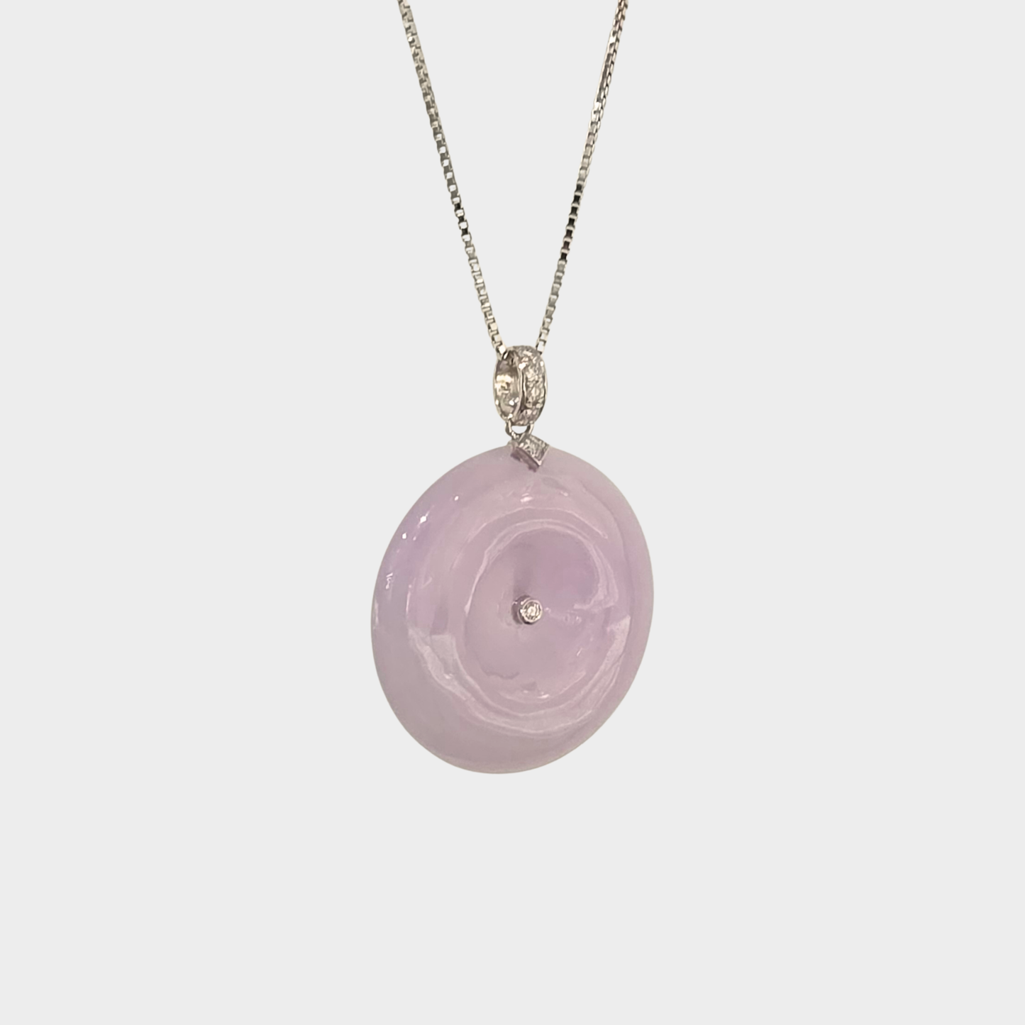 Lavender "Lucky Coin" Jadeite Jade Pendant in White Gold with Diamonds