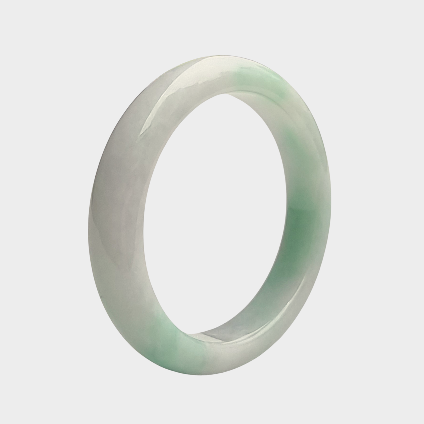 Green and White Jadeite Jade Bangle - 57mm Half Round
