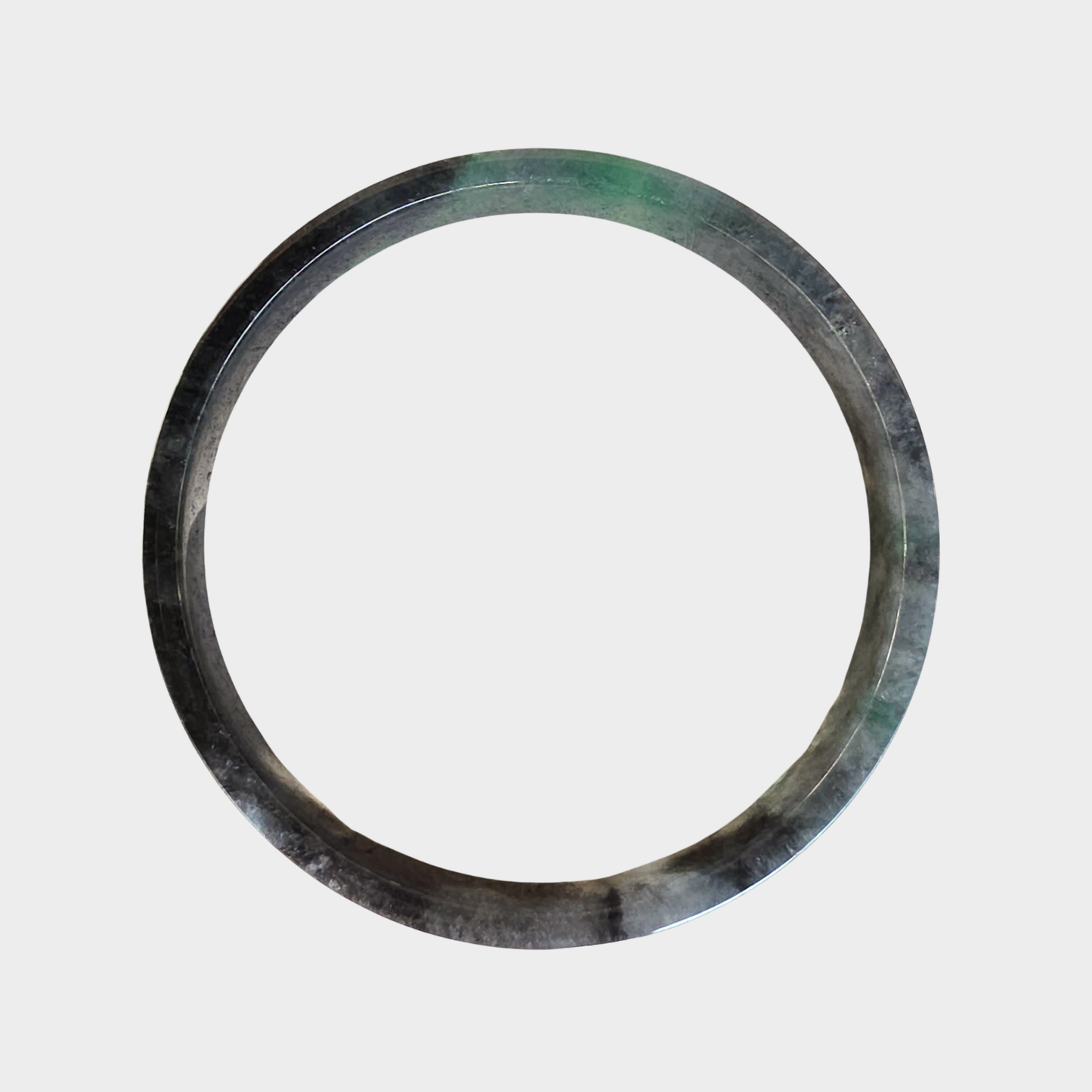 Black "Wuji" with Green Jadeite Jade Bangle - 72mm Flat