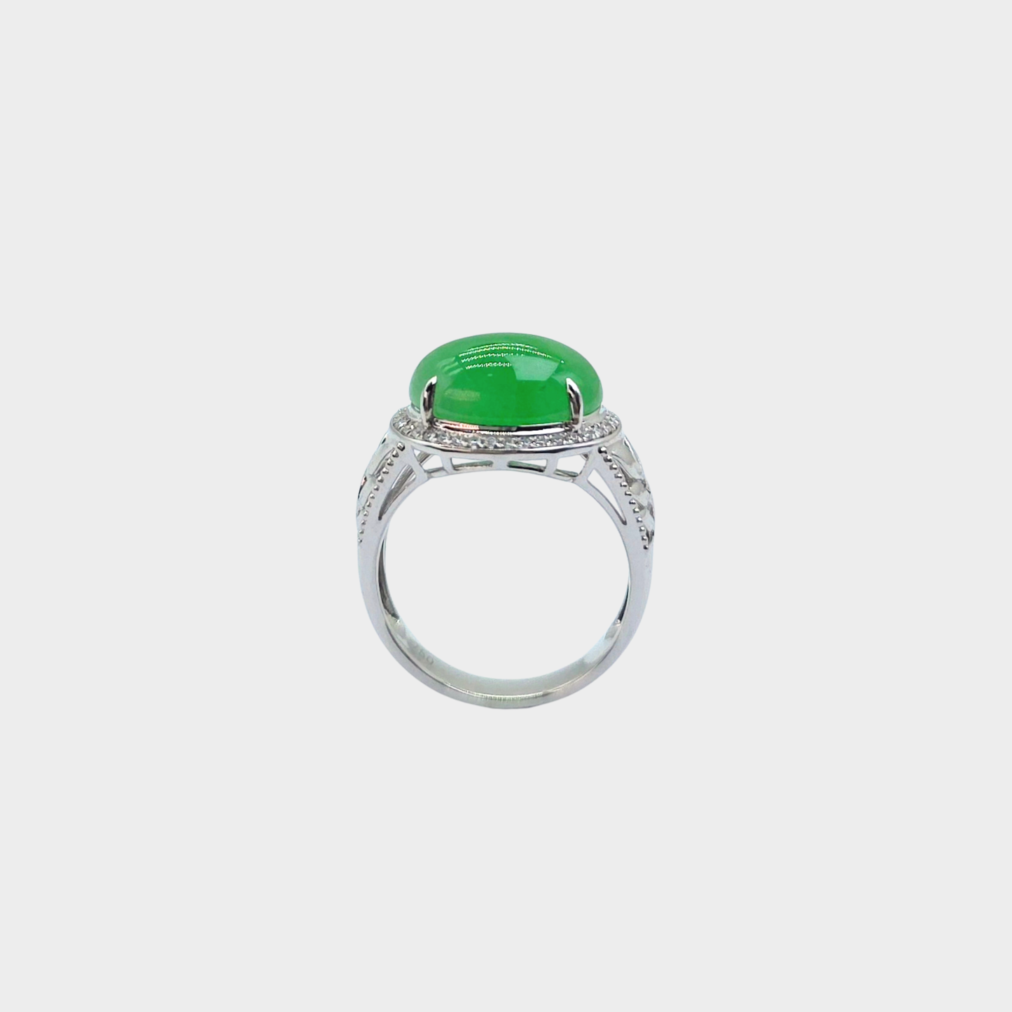 Jadeite Jade Cabochon Ring in White Gold with Diamonds