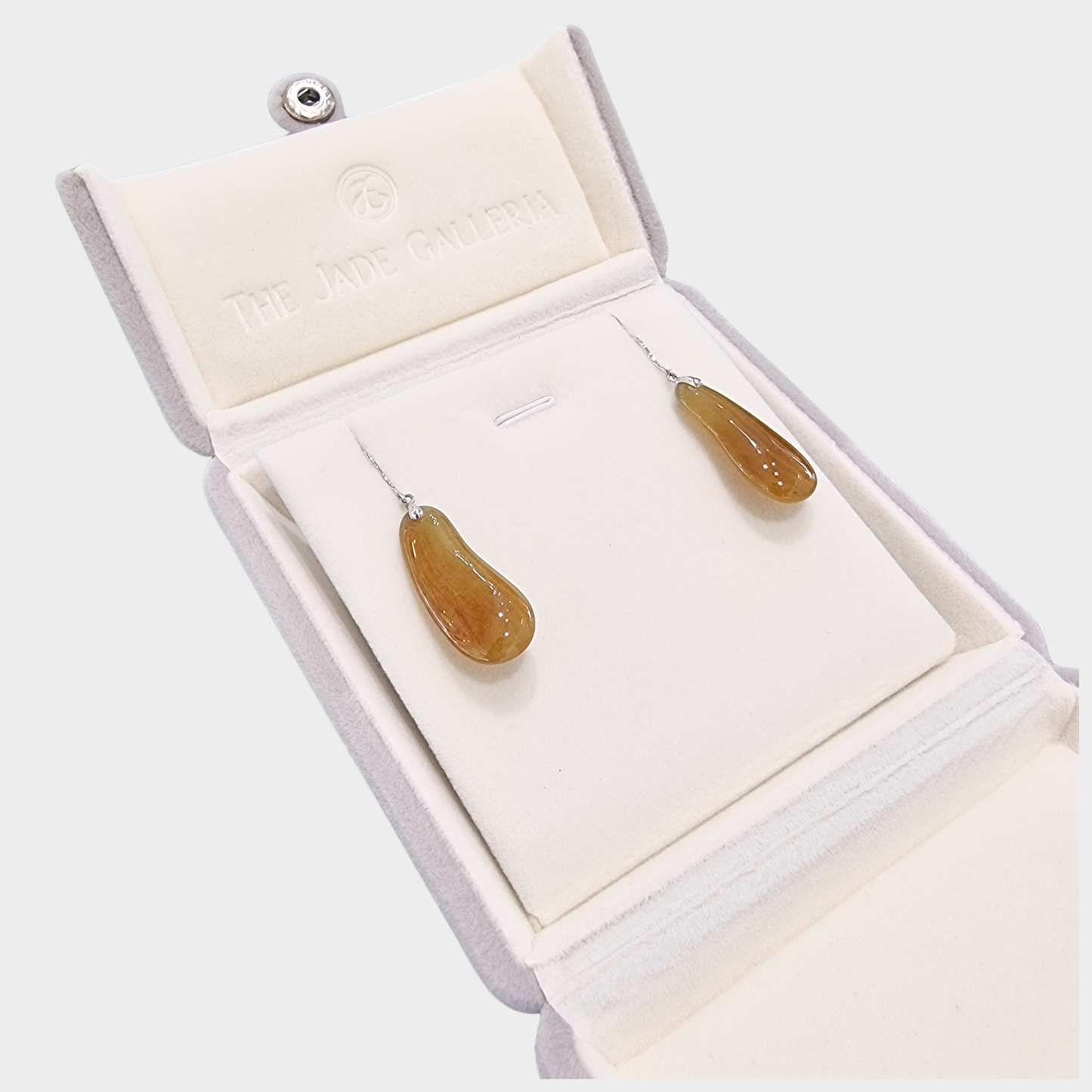 Honey Yellow Jadeite Jade Drop & Dangle Earrings in White Gold