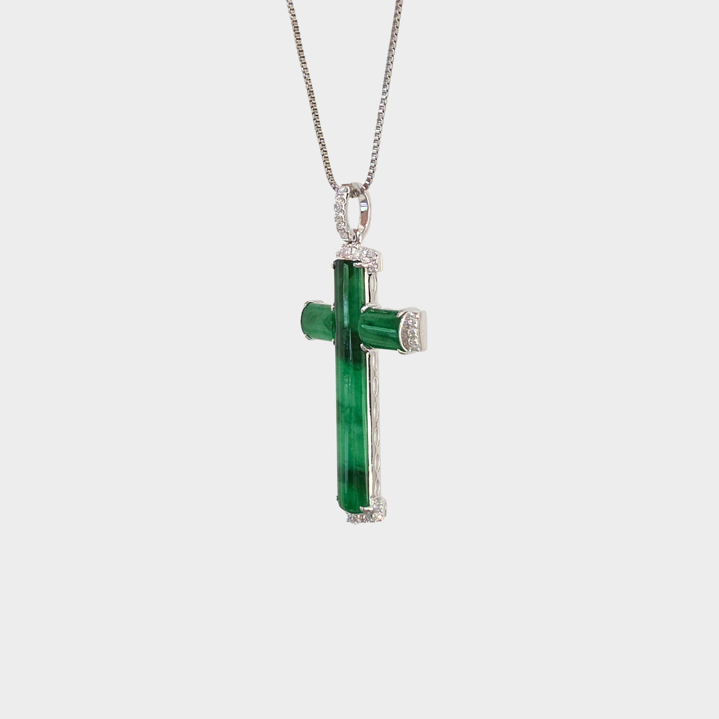 Jadeite Jade "Cross" Pendant in White Gold with Diamonds