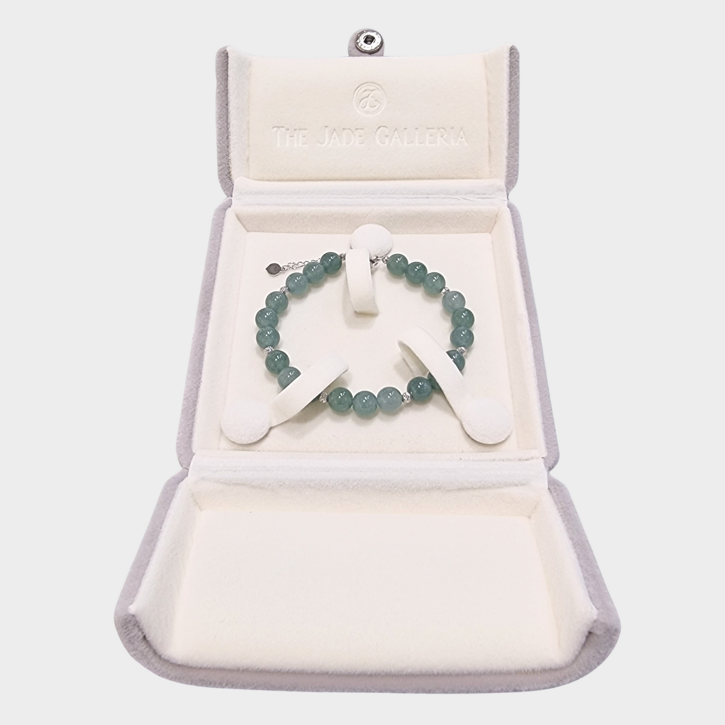 [Bluish-Green Dewdrops] Jadeite Jade Beads Bracelet in White Gold
