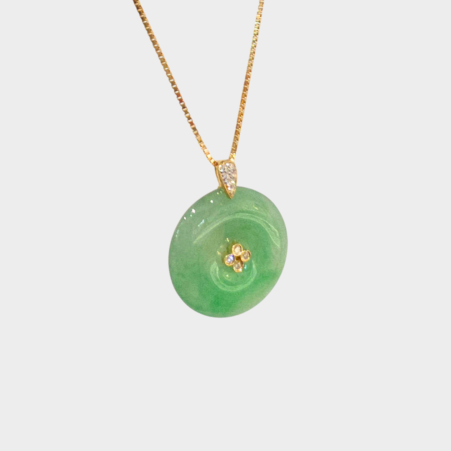Apple Green Jadeite Jade "Lucky Coin" Pendant in Yellow Gold with Diamonds