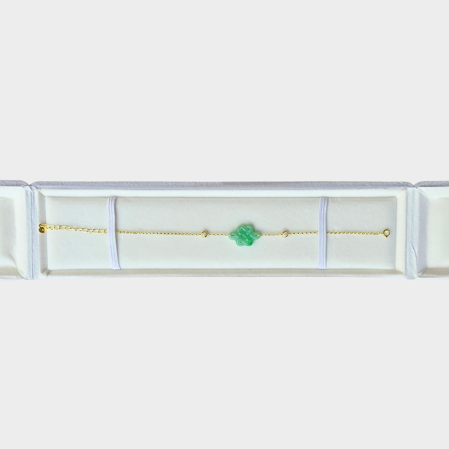 Jadeite Jade "Infinity Knot" Bracelet in Yellow Gold with Diamonds