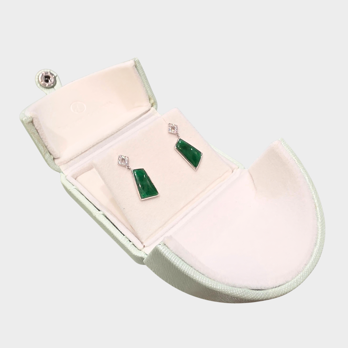 Green Jadeite Jade Drop & Dangle Earrings in White Gold with Diamonds