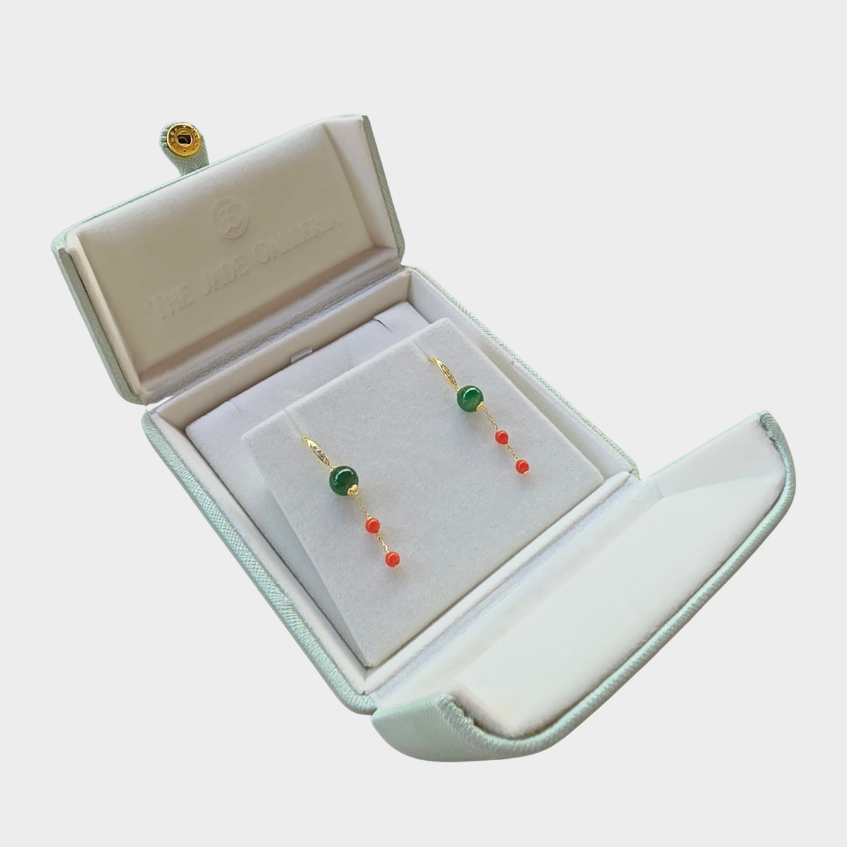 Jadeite Jade and Coral Beads Drop & Dangle Earrings in Yellow Gold with Diamonds