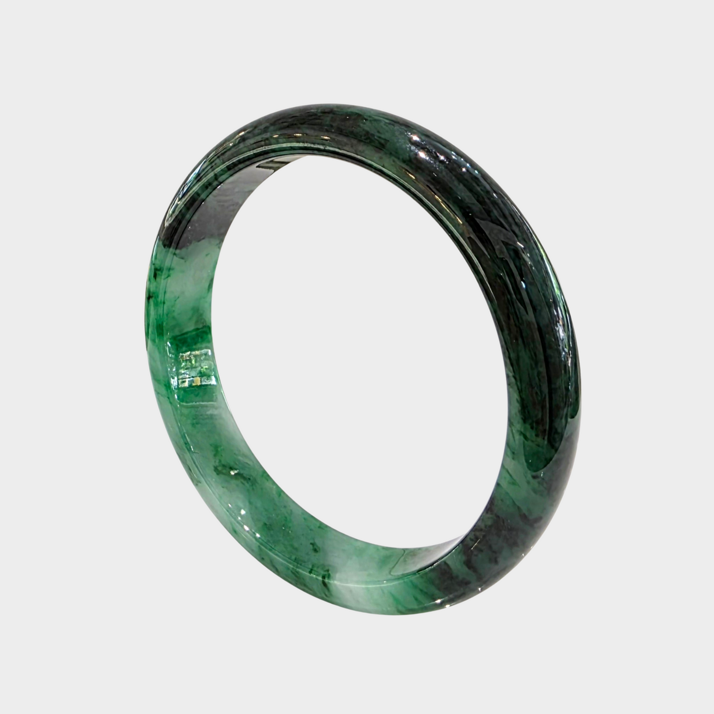 Flower Green Jadeite Jade Bangle - 62mm Half Round